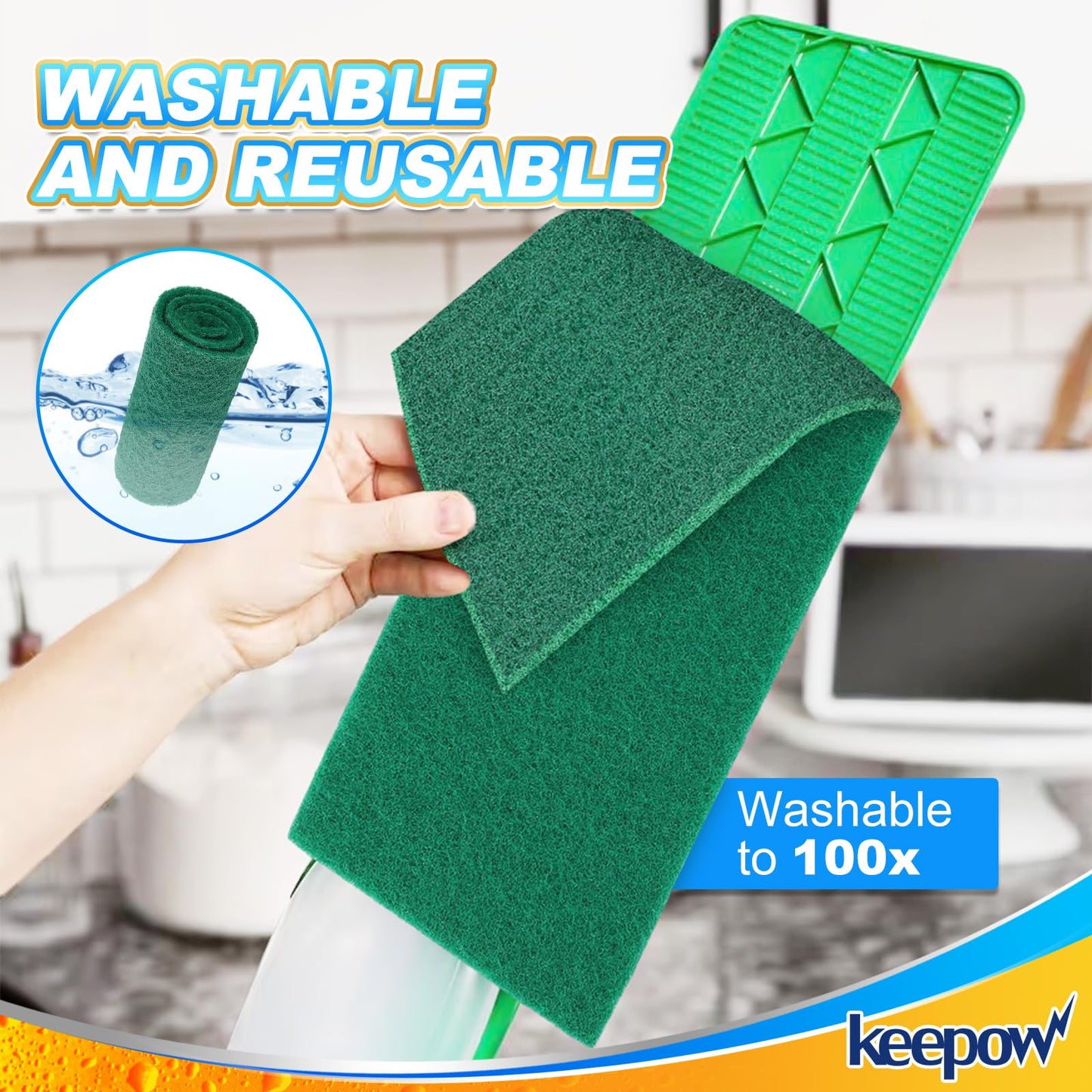 KEEPOW 6 Pack Scrub Mop Pads Replacement Compatible with Libman Freedom Spray Mop, Mop Scrubber Attachment for Floor Cleaning, Fit for Rubbermaid and Turbo & Other 18 Inch Microfiber Mops
