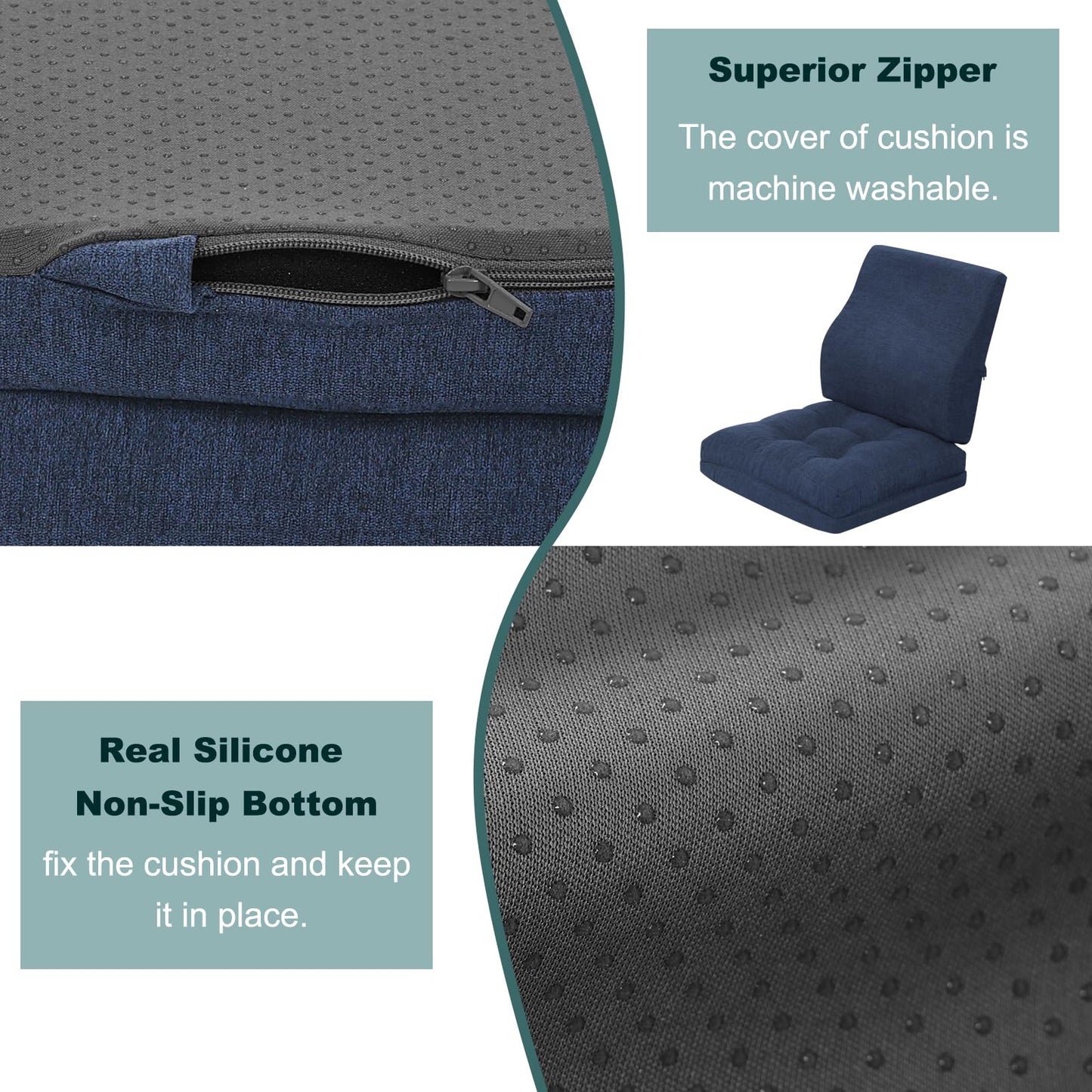baibu Seat Cushion & Lumbar Support Pillow Set for Office Chair, Dual-Layer Patent Design Memory Foam Office Chair Cushion & Back Support Pillow for Wheelchair, Car Seat, Gaming Chair, Navy Blue