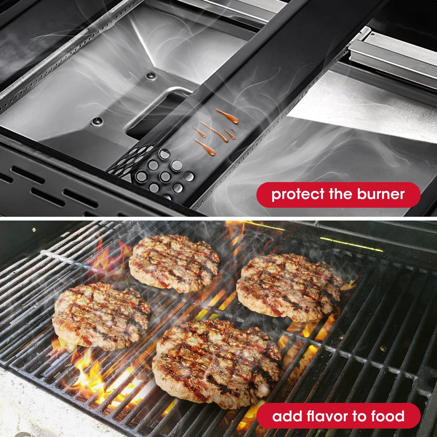 Unicook BBQ Heat Plates 14.56" L, Barbecue Gas Grill Replacement Parts, Porcelain Heat Shield Tent, BBQ Burner Cover, Flame Tamer for Gas Grills, 4 Pack