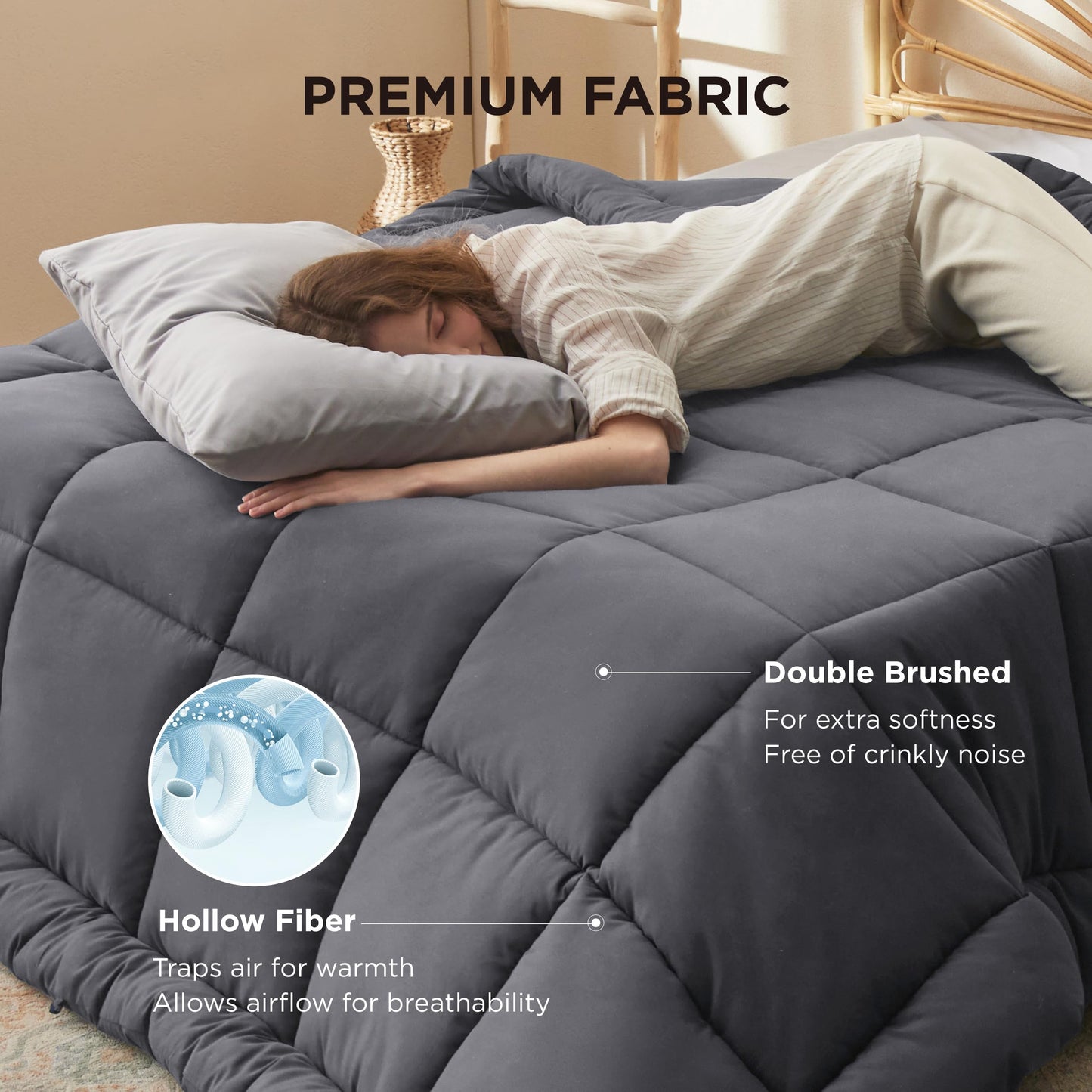 Bedsure Comforter Duvet Insert - Quilted Comforters King Size, All Season Duvet, GentleSoft Down Alternative Bedding, with 8 Tabs, Gifts for Women/Men, Grey, King 90 x 102 Inches
