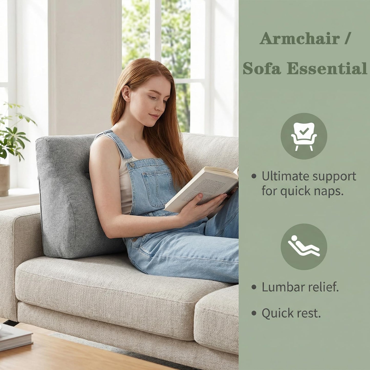 baibu Lumbar Support Pillow for Couch, Dual-Layer Patent Design Back Support Pillow with Memory Foam Ergonomic Orthopedic Recliner Lumbar Cushions for Elderly Lower Back Pain Relief, Grey, 1PC