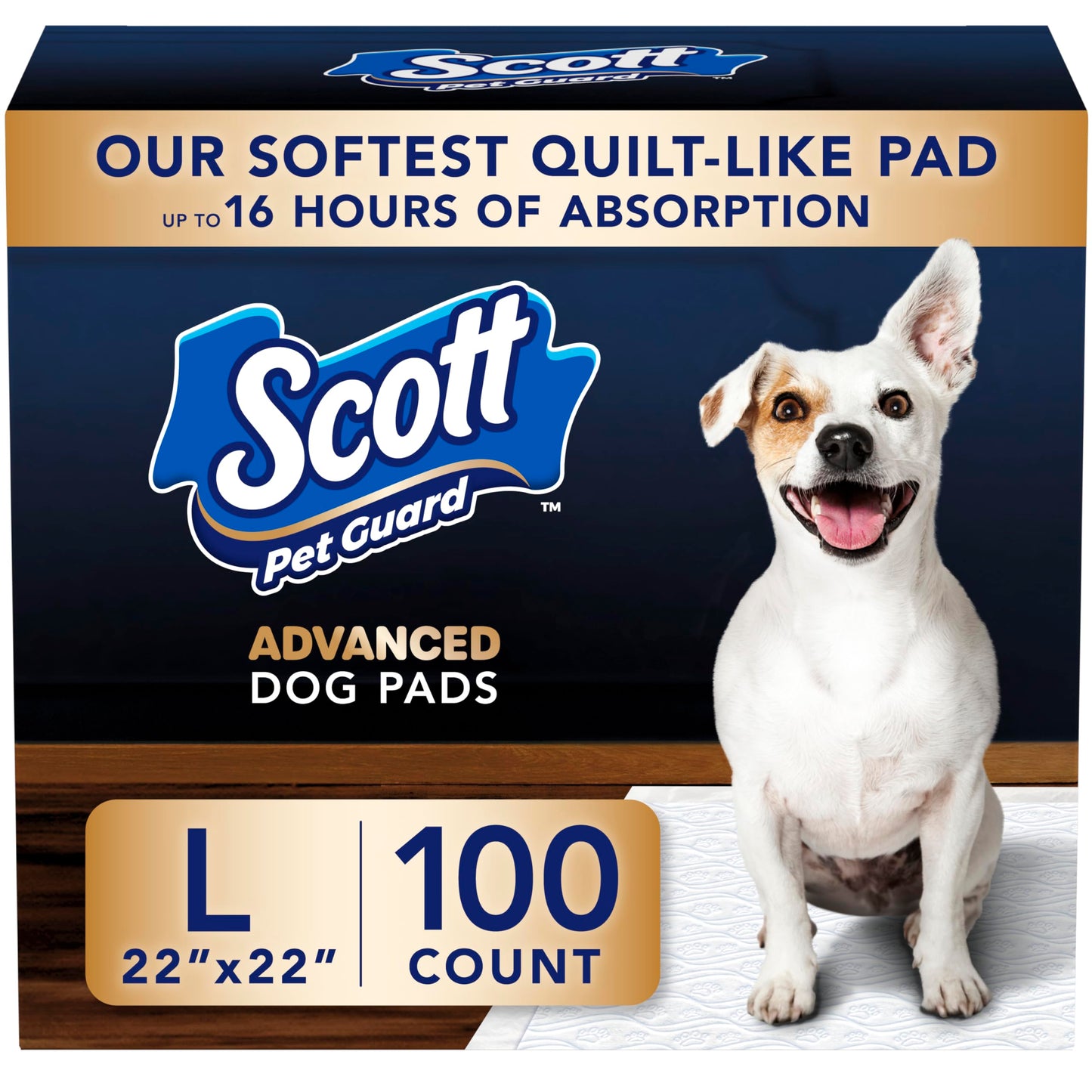 Scott Pet Guard Advanced Dog Pads - Dog Training Pee Pads for Puppies, Medium & Large Dogs - Up to 16 Hour Absorbency with Odor Control - Softest Quilted Dog Pee Pads - Large - 22" x 22" - 100 Pack