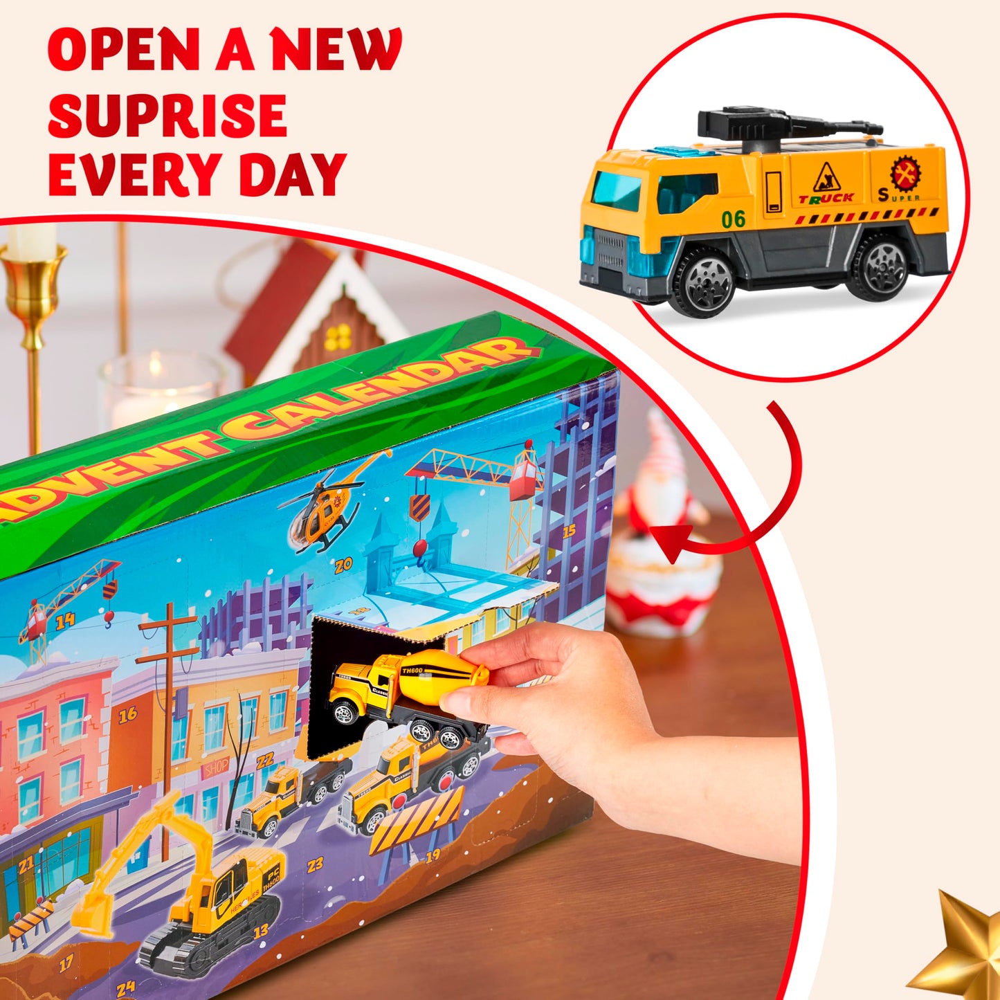 JOYIN 2025 Christmas Advent Calendar Engineering Vehicle, 24 Days Christmas Countdown Alloy Construction Engineering Vehicle for Kids, Vehicles City Construction Cars, Xmas Party Favors Supplies