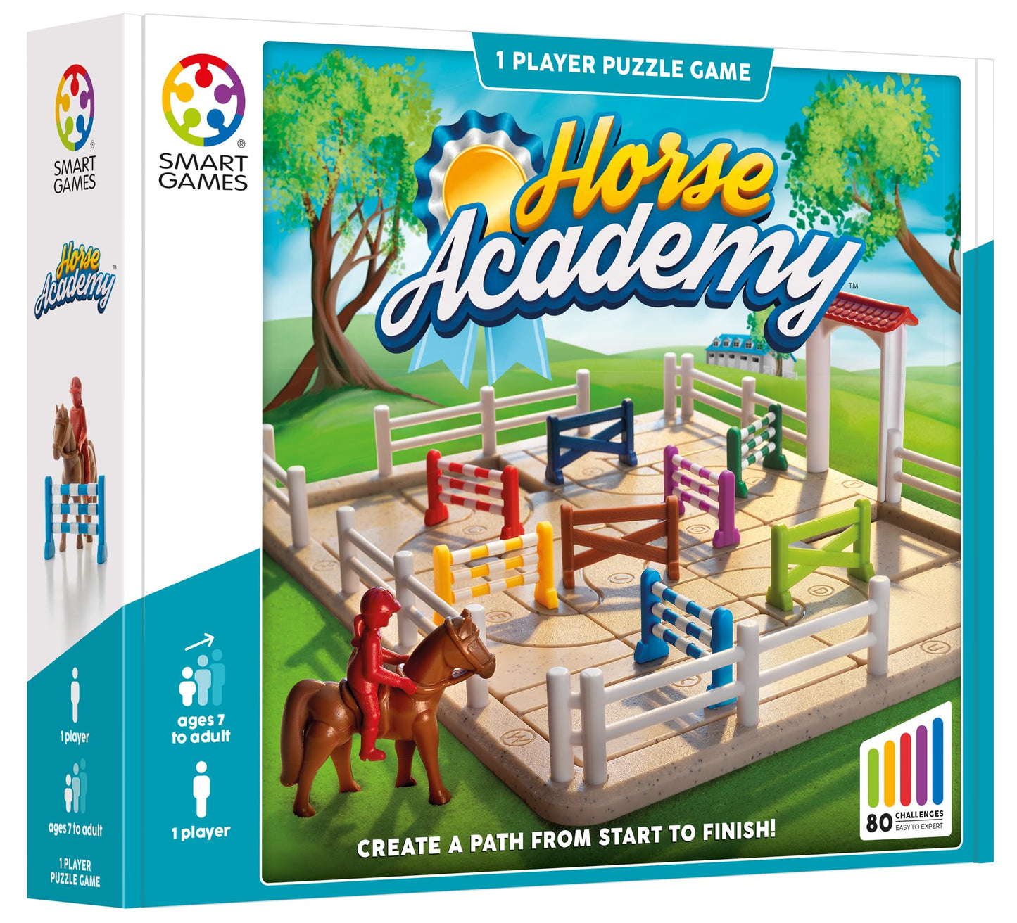 SmartGames - Horse Academy - Educational Brainstorming - Multi-Level Strategy Game and Skill Building - Logic and Thinking Game - 7 Years + - 1 Player - Multilingual - 524434.