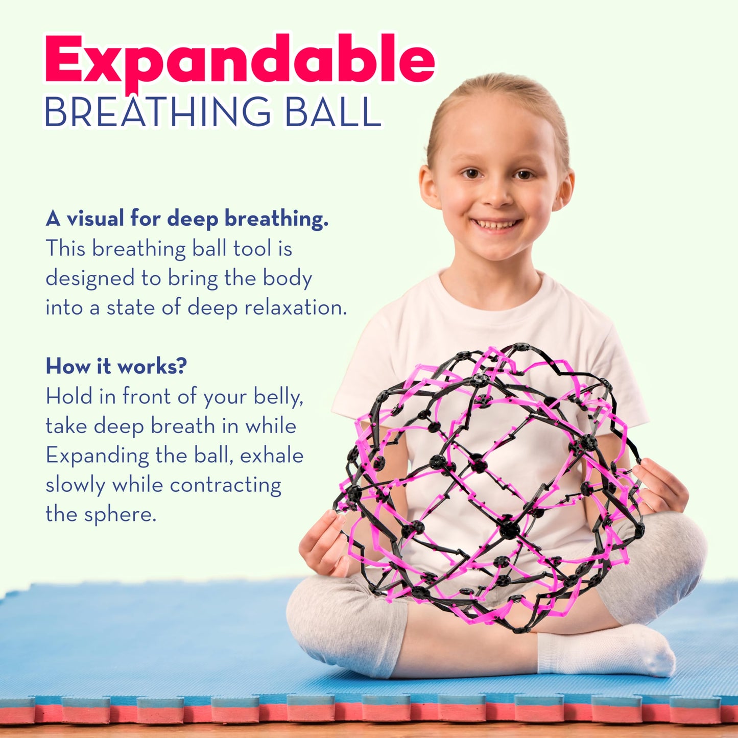 4E's Novelty 3 Pack Expandable Breathing Ball Sphere Toy - Expanding Stress Relief Breathing Ball Toys for Kids & Adults - for Anxiety, Yoga, Deep Breathing, ADHD - Neon Blue, Pink, & Green