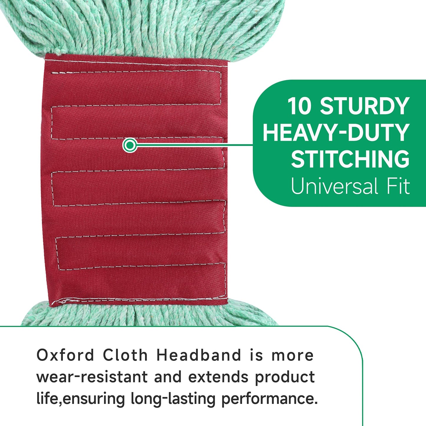 ONESIMUS 30 oz Pack of 3 Cleaning Heavy Duty Industrial Commercial Grade Looped-End Mop Head Replacement,6'' Headband Cotton String Wet Mop Head Refills,Machine Washable Green Mop