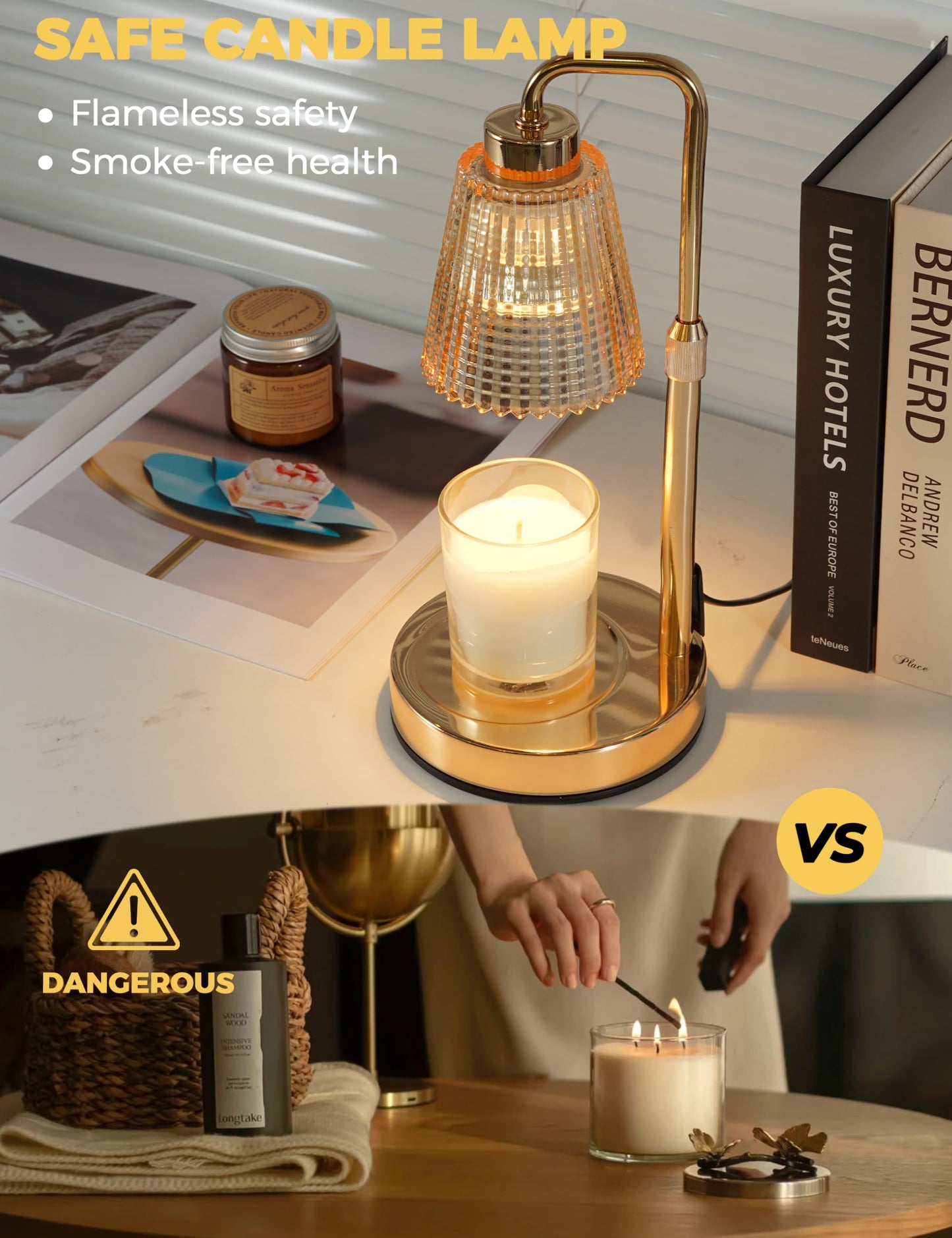 GODONLIF Candle Warmer Lamp with Timer Dimmable, Adjustable Height, House Warming Gifts New Home Room Decor, Birthday Gifts for Women Mom, Wax Warmer Lamp for Jar Candles with 2 Bulbs
