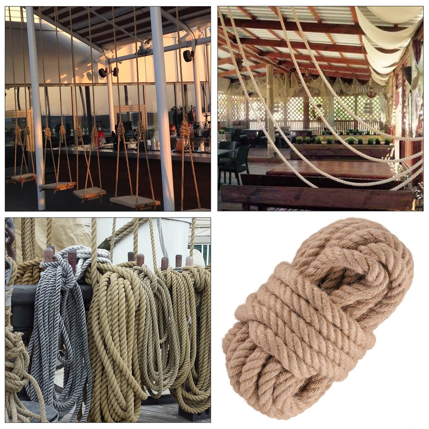 HAKZEON Jute Rope,1.5 Inch (40mm) x 20 Ft Natural Thick Hemp Ropes,Heavy Duty Twine Hemp Ropes for Gardening, Crafts, Camping, Decor, Bundling, Porch Swing