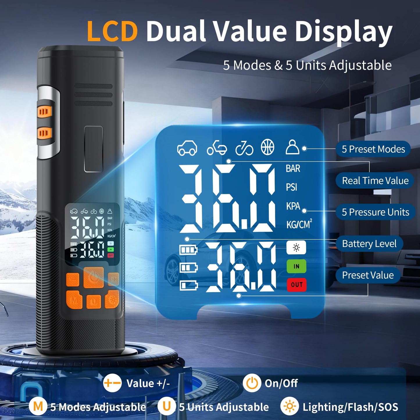 2026 Upgraded Tire Inflator Portable Air Compressor,150 PSI Portable Tire Inflator with AI Auto Stop, Digital Pressure Gauge & LED Light, 8X Faster Air Pump for Car Tyres, Motorcycle, Bicycle, Ball