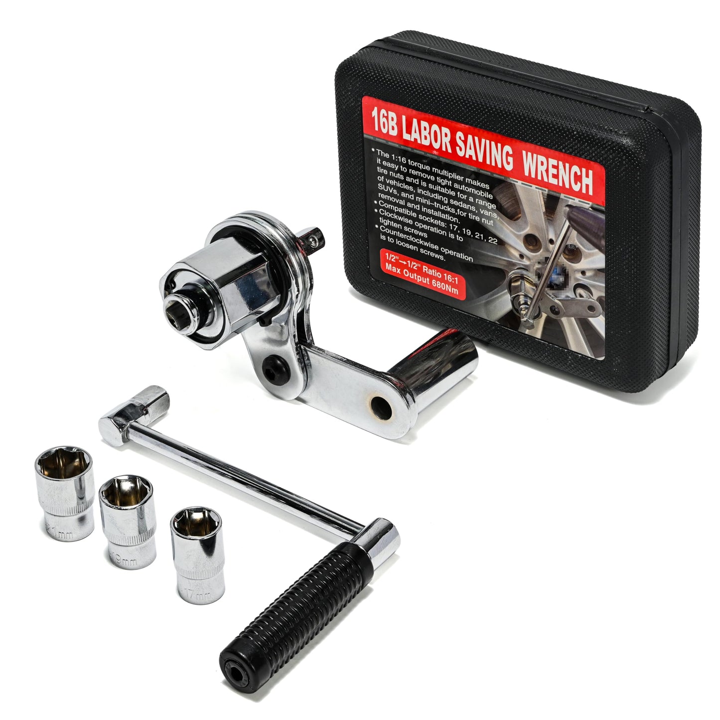 Torque Wrench, Portable Wrench Sockets Set, Lug Nut Remover, Multiplier Set 1/2” DR w/ 3 Sockets, Labor Saving Hand Lug Nut Wrench Kit (Max 680N/M, Upgraded 8-Point)