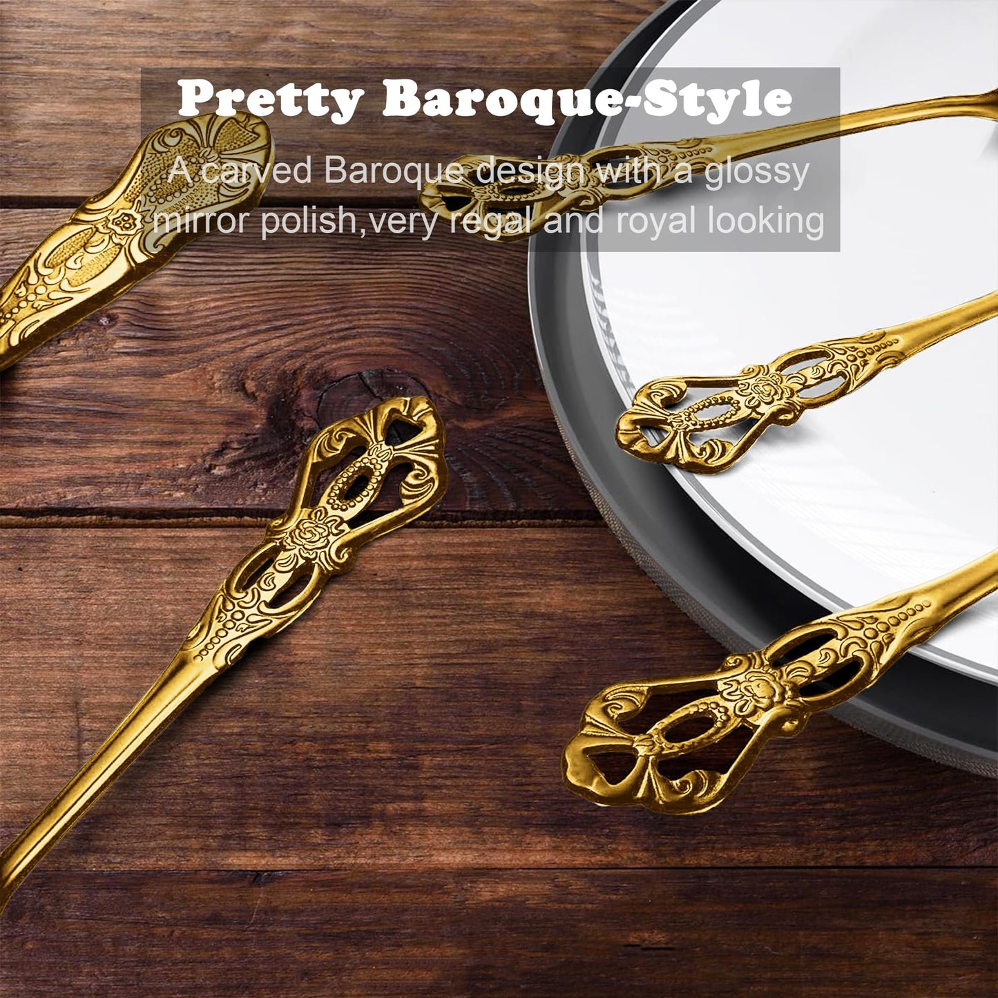 Runfly Gorgeous Retro Royal Gold Stainless Steel 20 Pieces Flatware Set, Golden Silverware Set, Anti-Rust Stainless Steel Gold Cutlery Set Utensils Including Fork Spoon and Knife