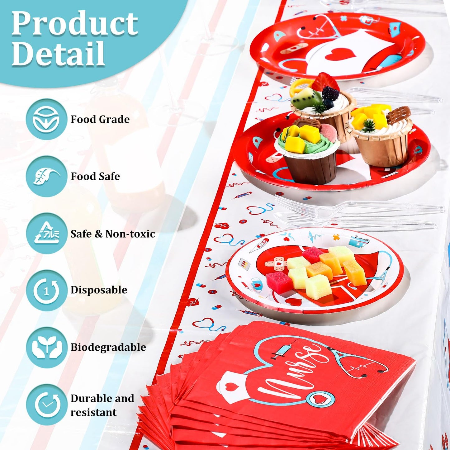 200 Pcs Graduation Nurse Party Decorations Doctor Nurse Week Party Plates Include 9 Inch 7 Inch Paper Disposable Plates Lunch Napkin Medical Birthday Party Tableware Set for Nursing School(Red)