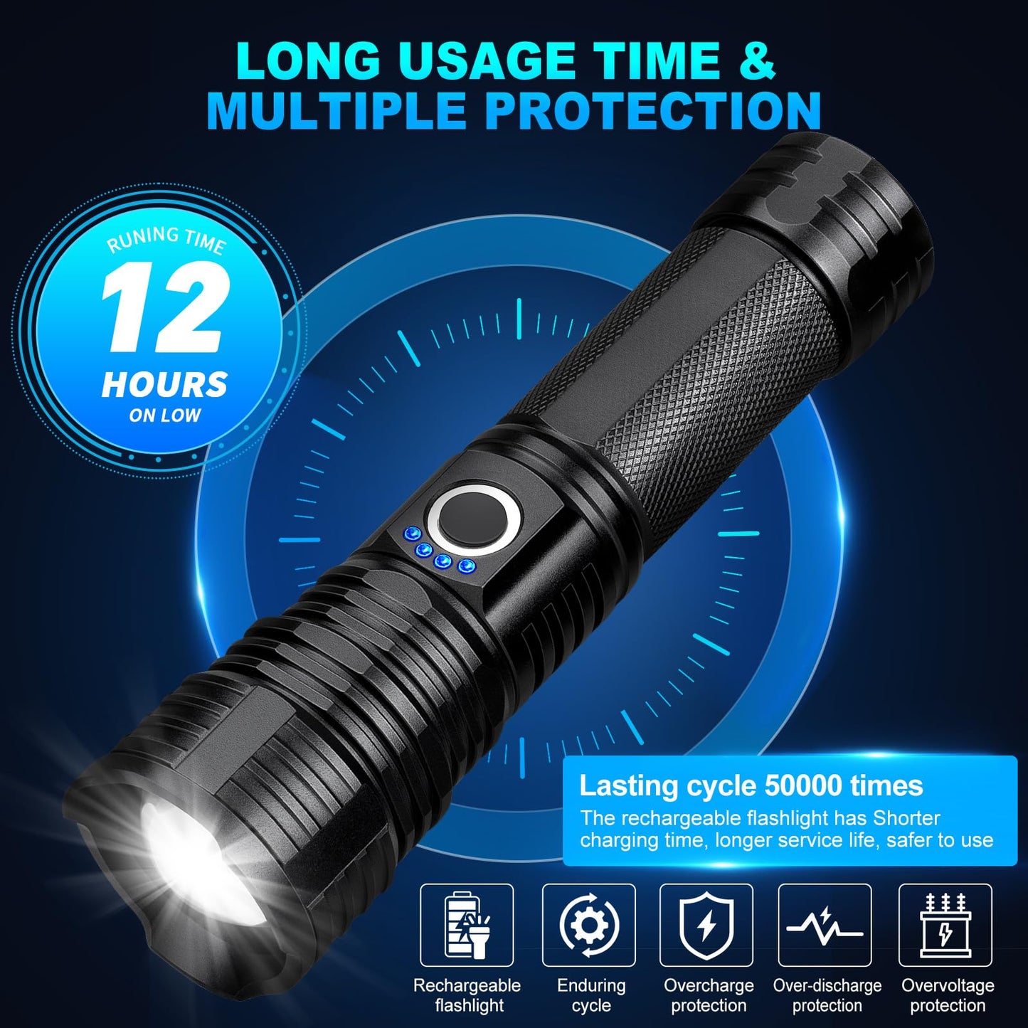 Rechargeable Flashlight 990,000 Lumens, BCOTE Super Bright Led Flashlights, Flash Light with ΒATTERY & 12 Hours Runtime, Zoomable, IPX6 Waterproof Flashlight High Lumens for Emergency Camping