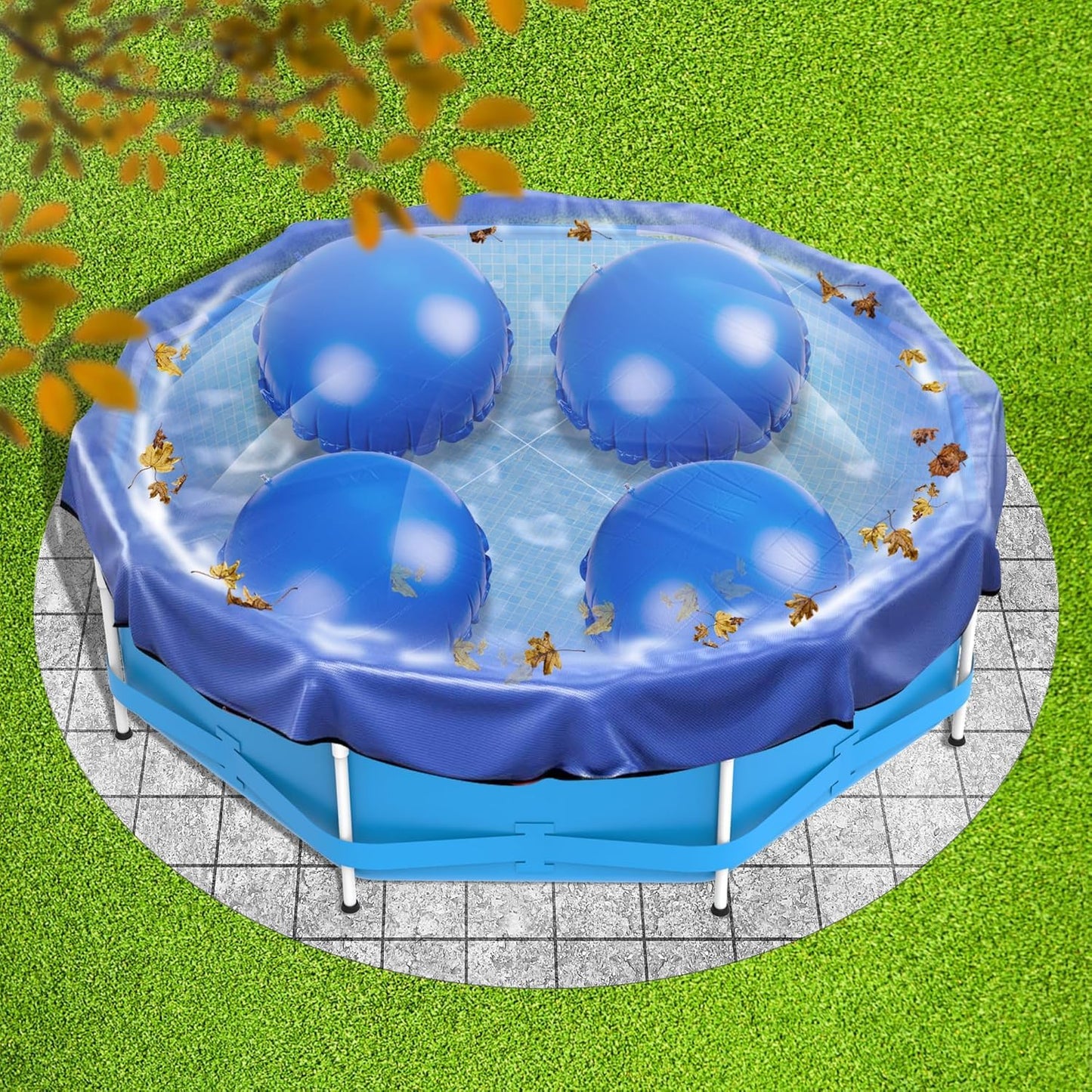 ZerUprin 4 Pcs Round Pool Air Pillows - 4 x 4 Ft Ice Equalizer Air Pillow for Above Ground Pools - Swimming Pool Winterizing Closing Cover Pillow with Ropes for Support Pool Accessories