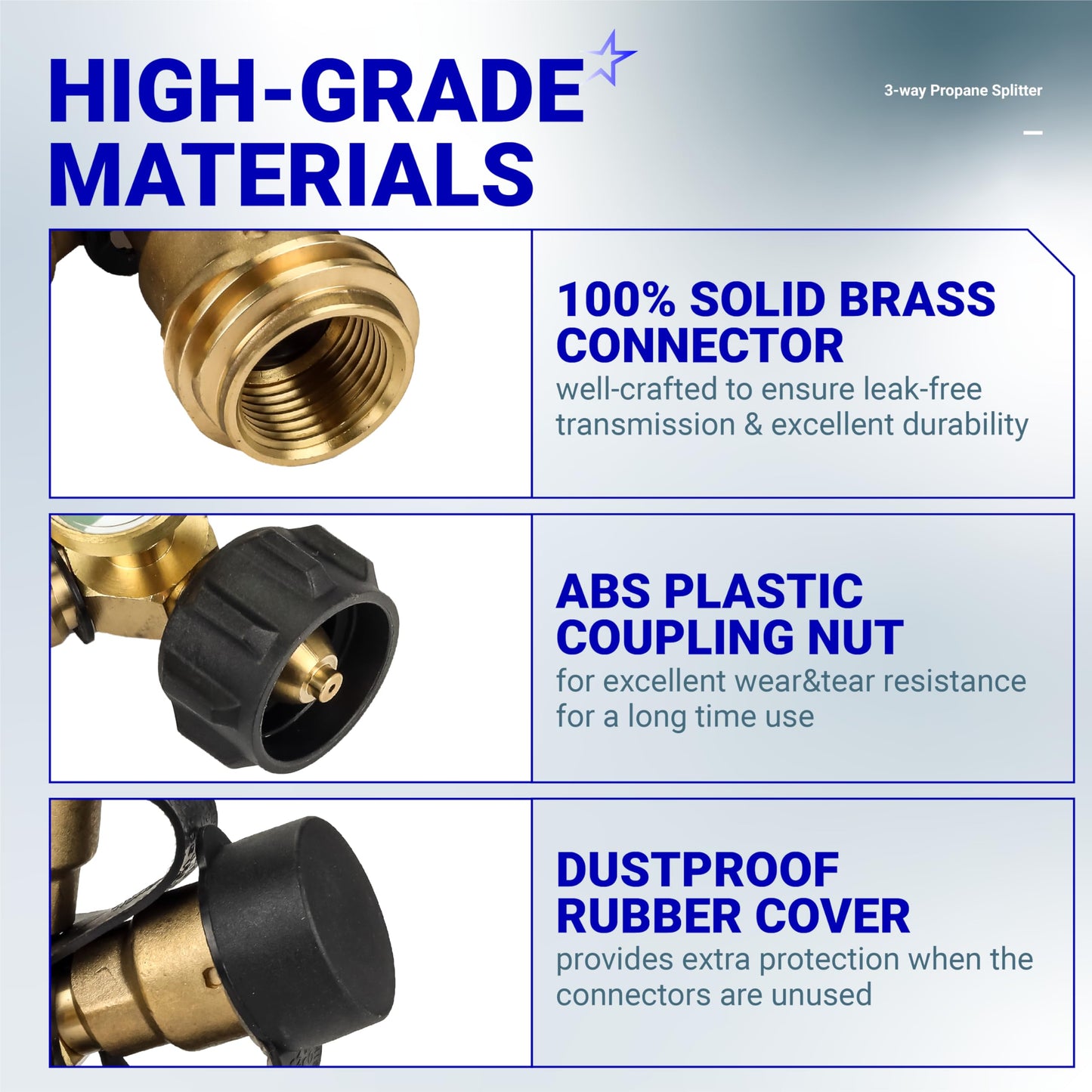 BlueStars 3-Way Propane Splitter Connector QCC/POL with Gauge & Shut-Off Valve – for Gas Grills, Heaters, Camping Stoves, BBQ Griddles, Gas Burners