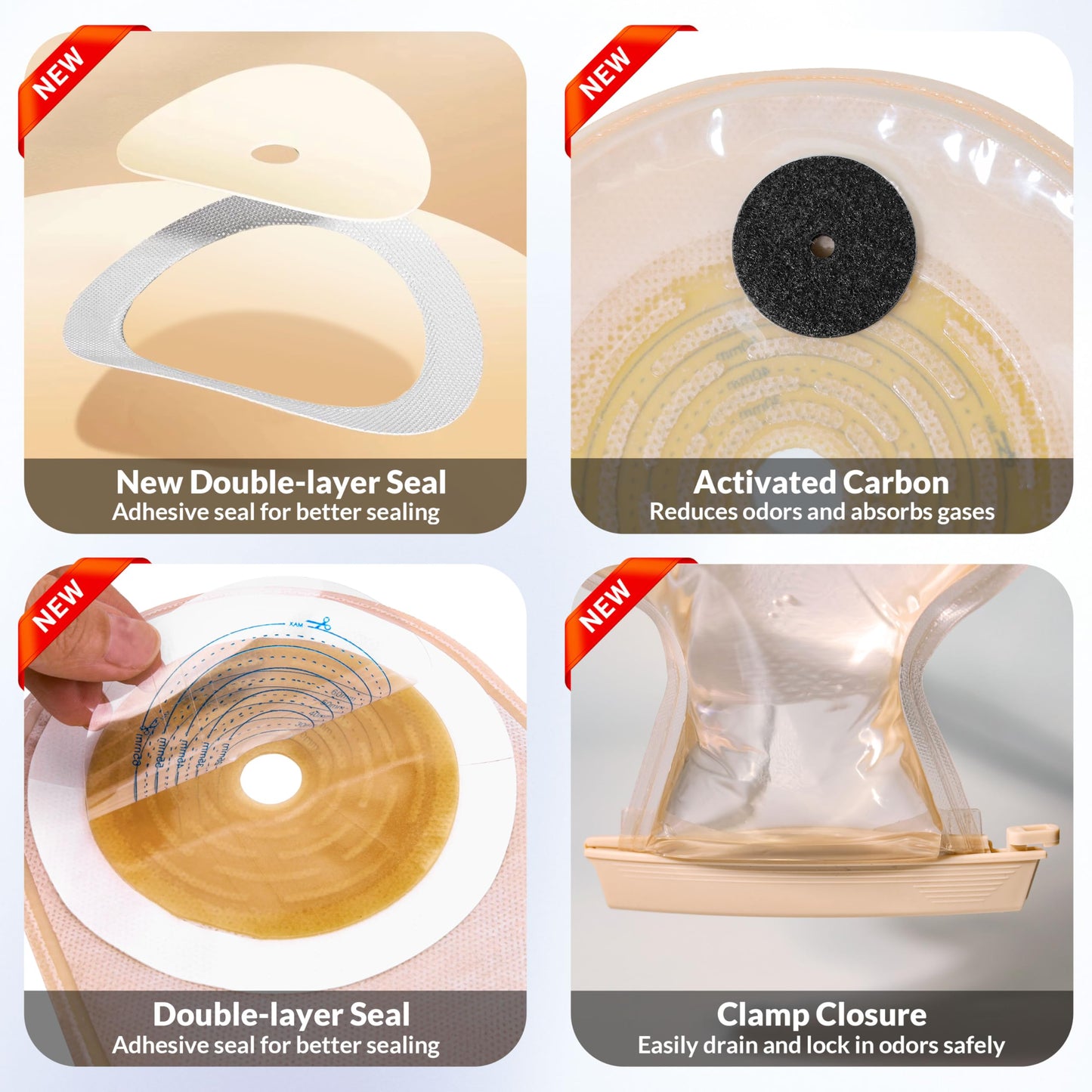 100 Pack Colostomy Bags, 15mm-65mm Ostomy Supplies,One-Piece Ostomy Bag for Lleostomy Stoma Care， Cut-to-Fit Drainable Pouches with Closure.