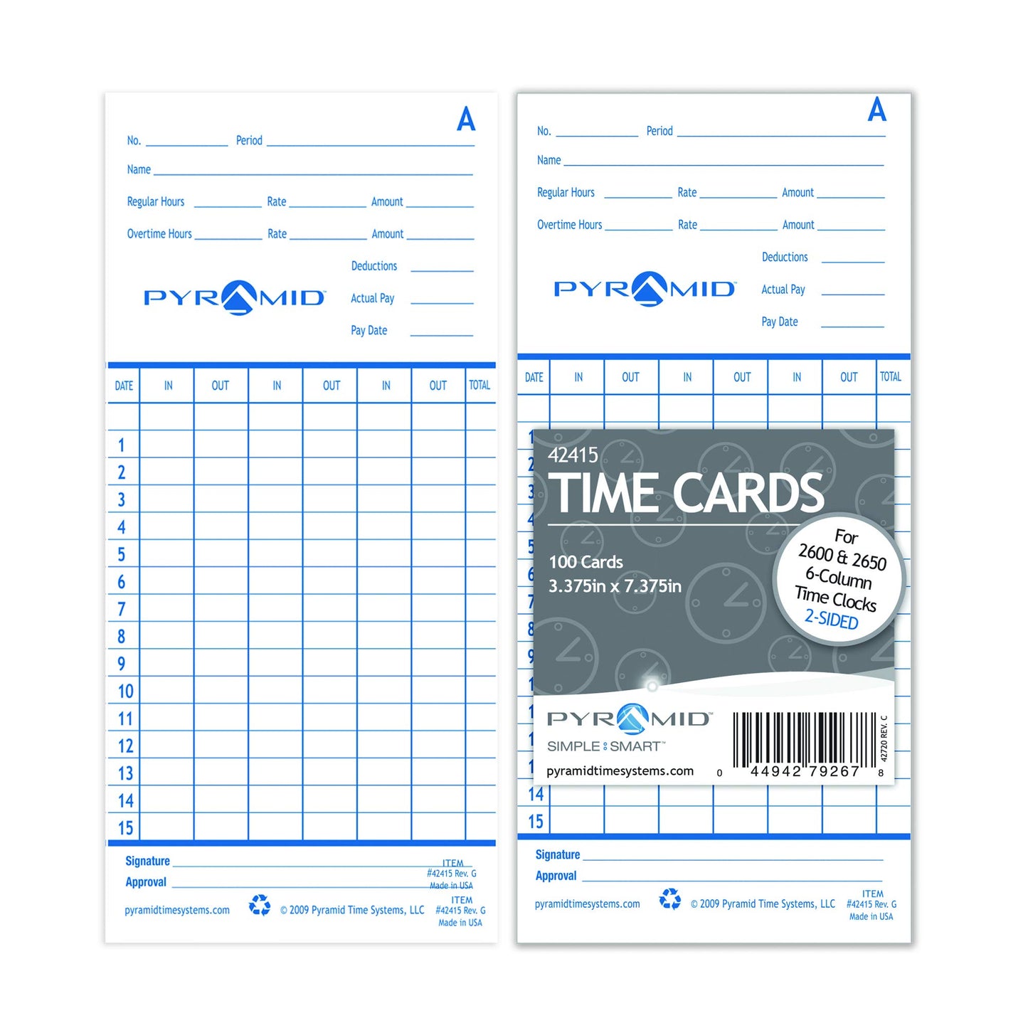 Pyramid Time Systems, 42415PK3, 300 Count Genuine and Authentic Time Cards for 2500, 2500K1, 2600, 2650 Series Time Clocks from Pyramid, Time Cards