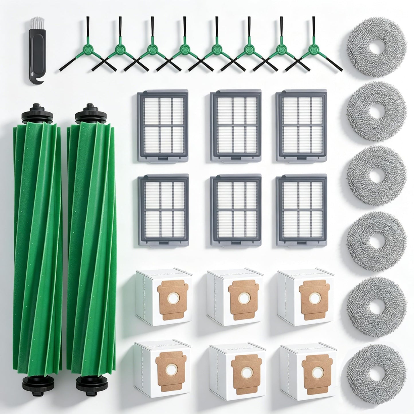 Replacement Parts Kit for iRobot Roomba Plus 505/405 Combo Robot Vacuum Cleaner :2 Roller Brush, 6 Mop Pads, 6 Hepa Filters, 8 Side Brush, 6 Vacuum Bags Accessories