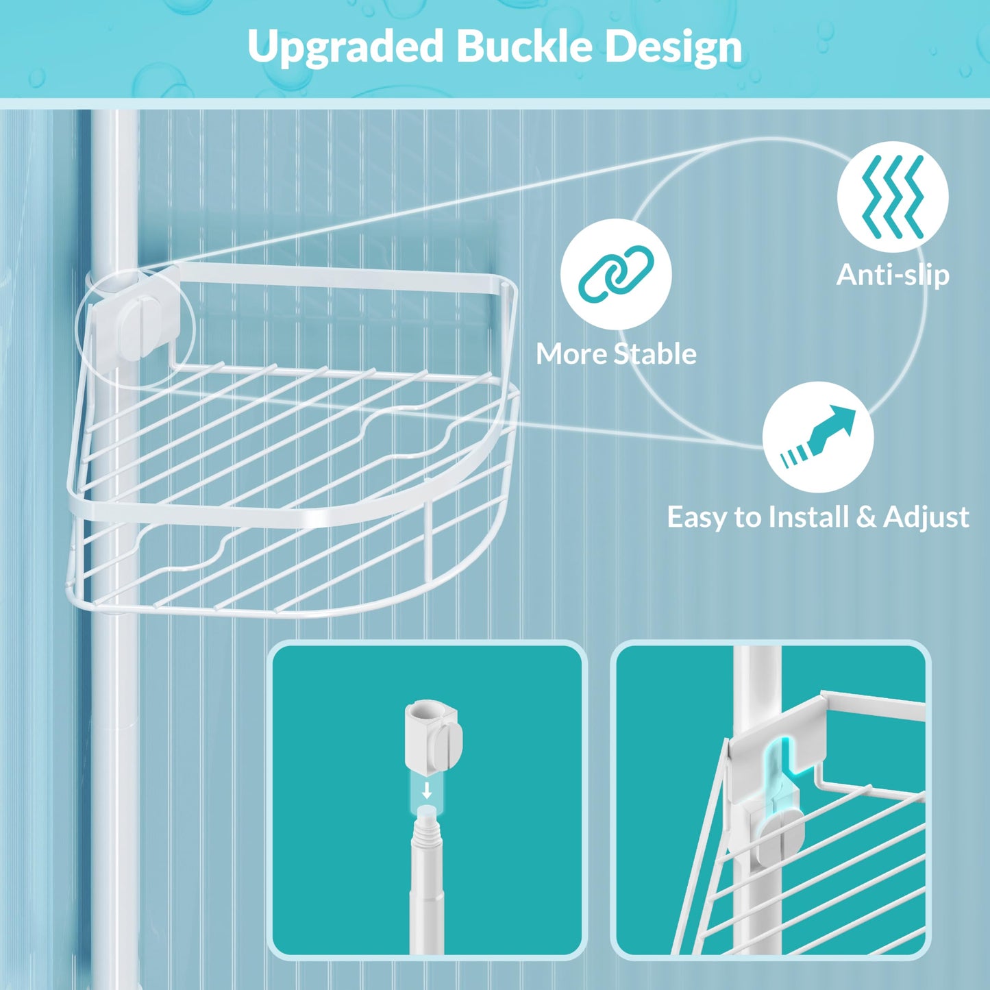 TIMIANO Shower Caddy Tension Pole, 4-Tier Adjustable Corner Shower Standing Caddy, Rustproof Shower Rack for Bathroom Bathtub, with 4 Shelves, No Drilling Shower Shelf for Inside Shower (White)