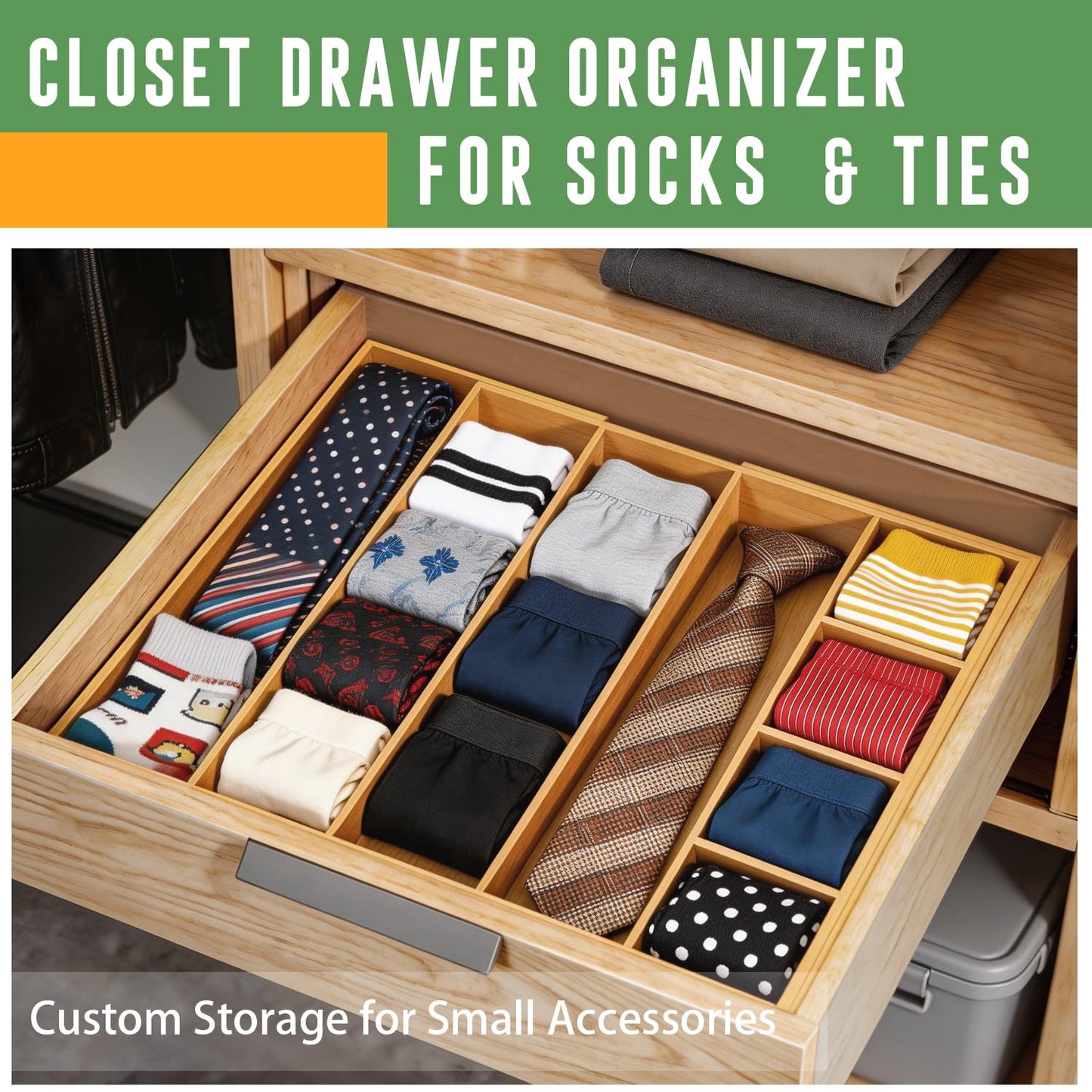 KWASVLYA Bamboo Expandable Drawer Organizer with Removable Dividers, 15"-22" Adjustable Tray for Kitchen Utensils, Makeup & Office Storage