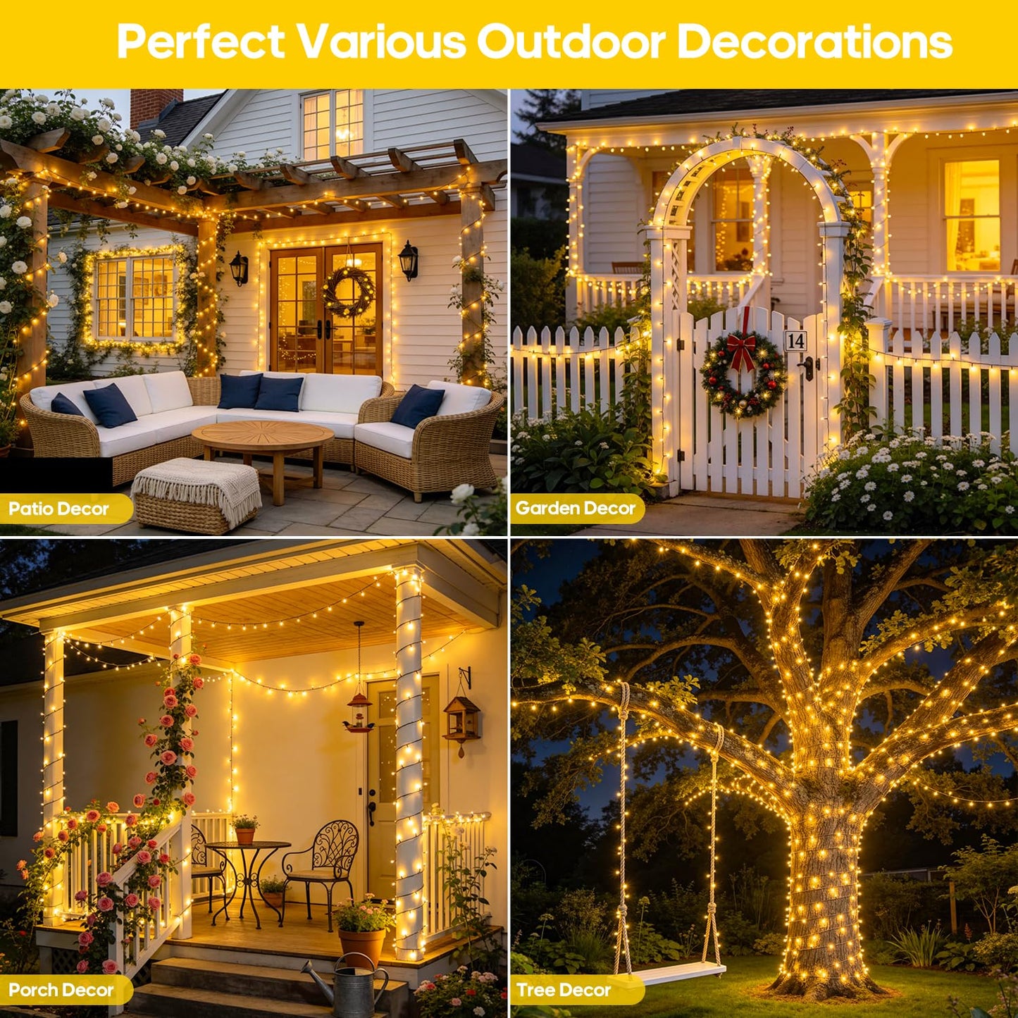JMEXSUSS 2 Pack Solar String Lights Outdoor Waterproof, Total 400 LED 151FT Solar Christmas Lights with 8 Modes, Solar Tree Lights for Outside Garden Patio Party Christmas Decorations (Warm White)