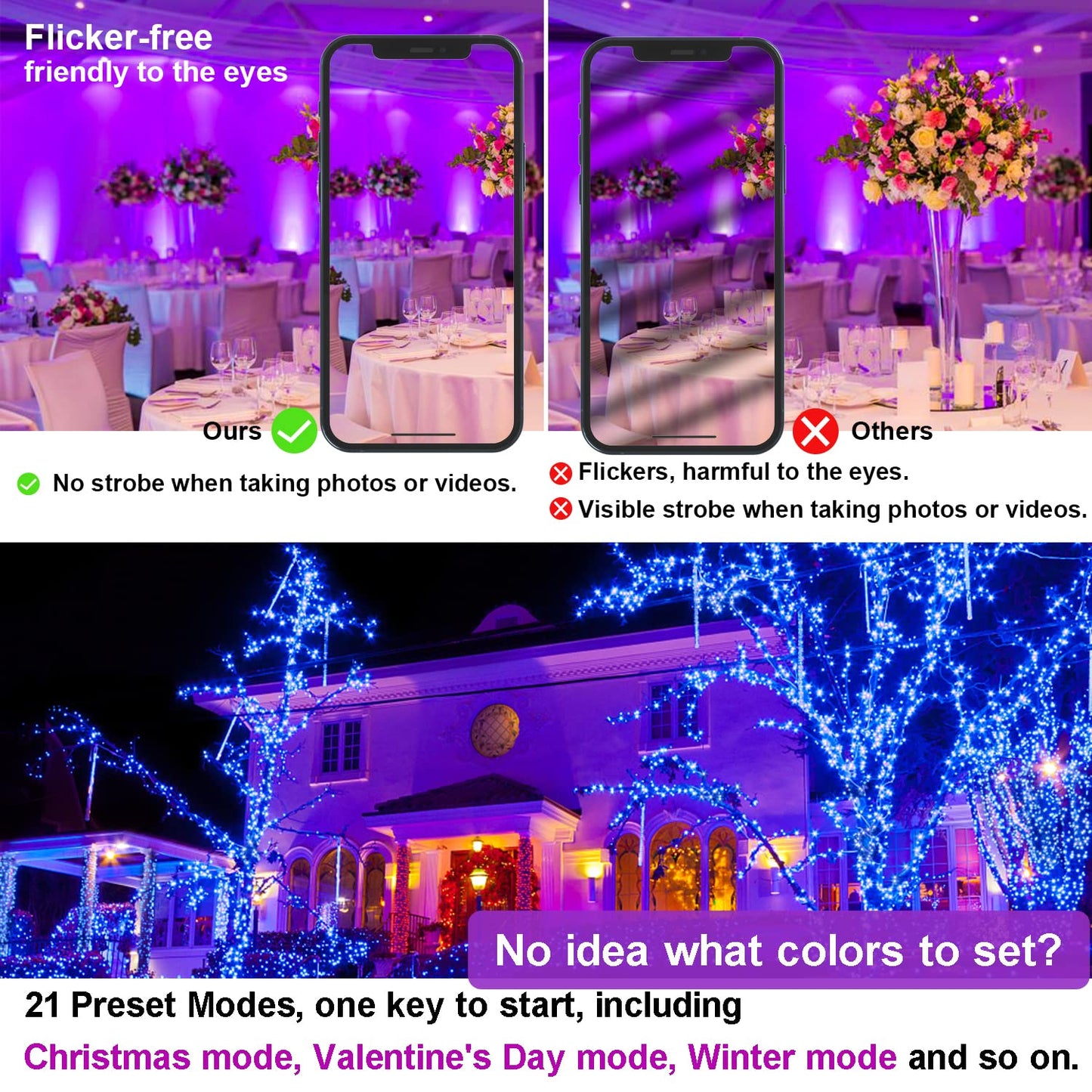 LED Flood Light Outdoor 800W Equivalent, Bluetooth Smart Color Change Landscape Lighting, DIY-Scene+RGB Colors+Warm White 2700K -APP & Group Control & Timing, IP66 Waterproof US 3-Plug Up Light 4Pack