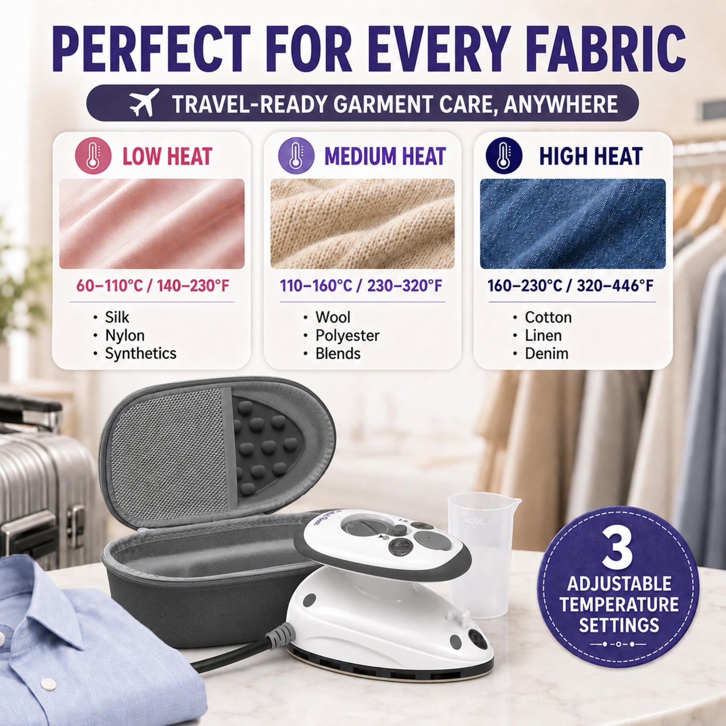 The Quilted Bear Premium Mini Steam Iron - Lightweight Mini Travel Iron for Effortless Quilting & Wrinkle-Free Clothes with Carry Case & Iron Rest - Travel Steamer for Clothes & Crafts (Black) (V2)