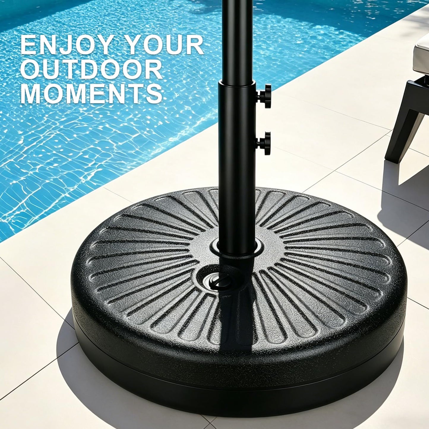 SunHalo Gear 20" Heavy Duty Fillable Patio Umbrella Base-Sand/Water Weighted Market Umbrella Stand for Deck,Lawn,Yard,Poolside,Market,Beach | 50lbs Capacity, Universal Fit & Anti-Tip Design