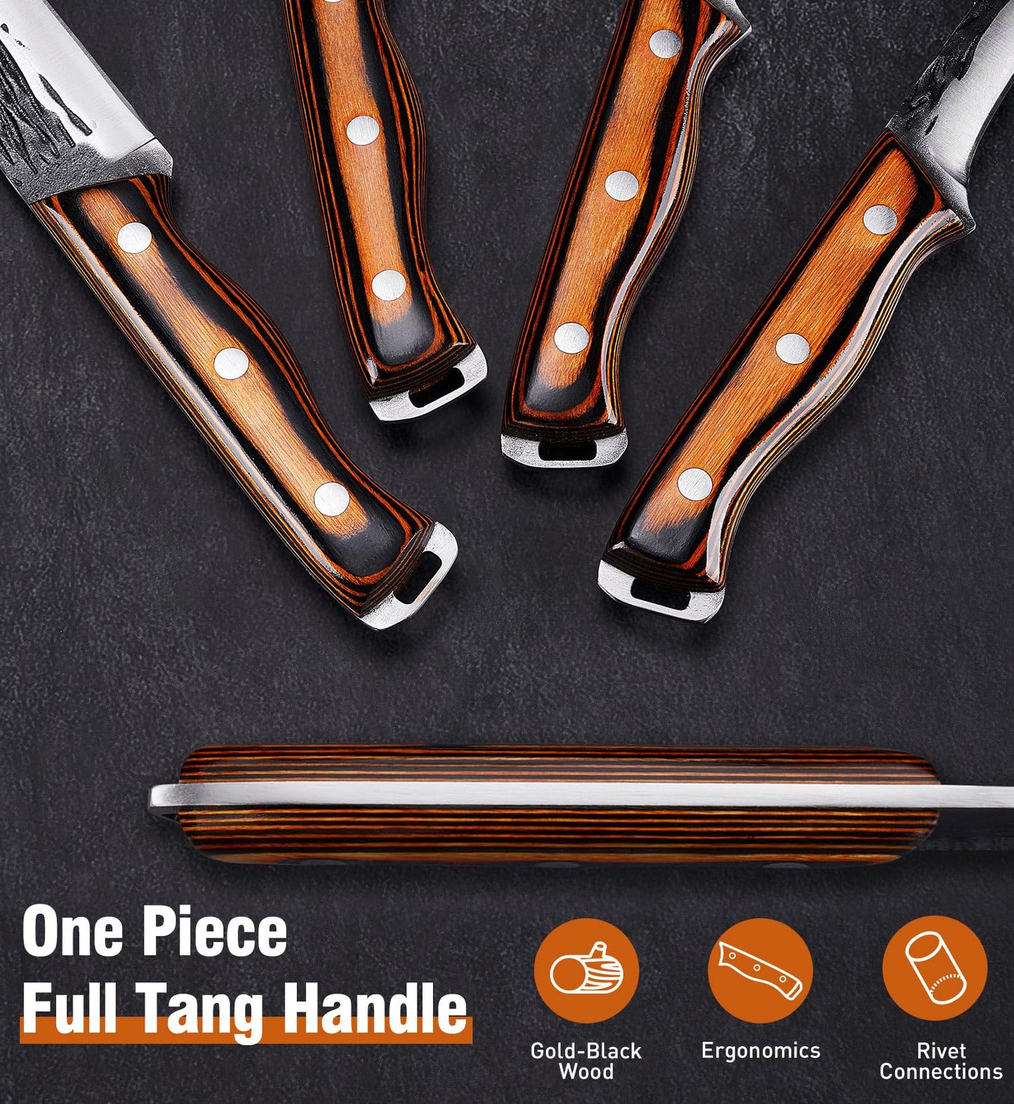 Naitesen 4PCS Hand Forged Butcher Knife Set, Heavy Duty Meat Cleaver Serbian Kitchen Chef Knife Breaking Knife Boning Knife for Meat Cutting Home Kitchen Cooking Camping BBQ