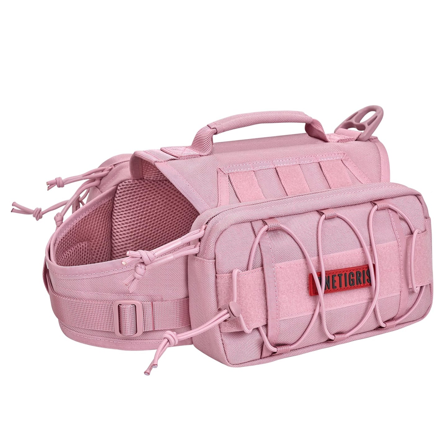 OneTigris Backpack for Dogs to Wear Pet Back Pack with Padded Handle and Leash Attachment Point for Dog with 17"-23.5" Neck Girth and 25"-31" Chest (Pink, Large)