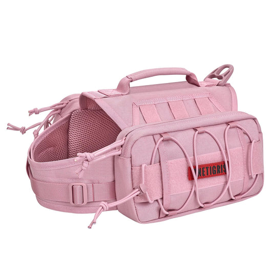OneTigris Backpack for Dogs to Wear Pet Back Pack with Padded Handle and Leash Attachment Point for Dog with 17"-23.5" Neck Girth and 25"-31" Chest (Pink, Large)