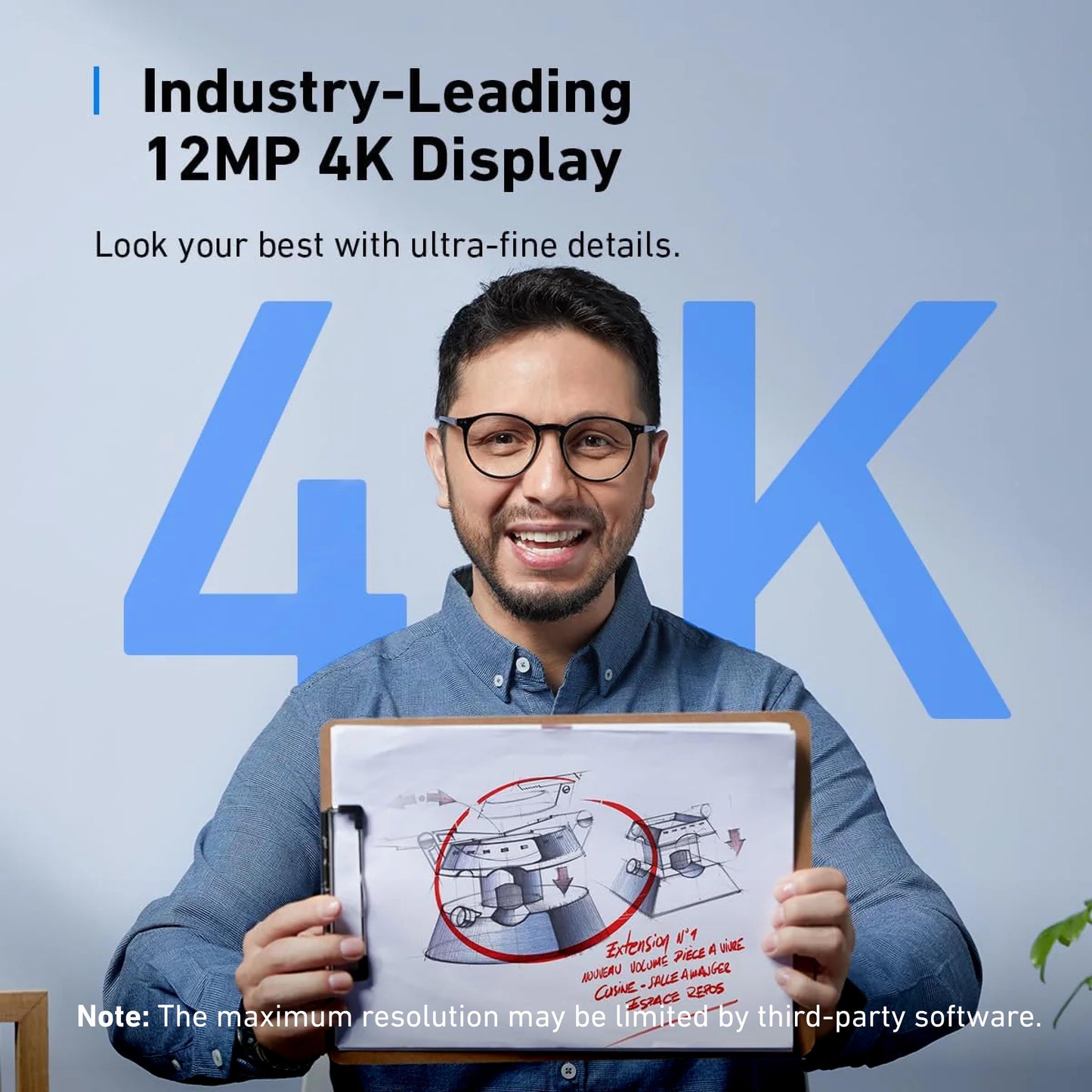 AnkerWork C310 Webcam, 4K Webcam, 12 Megapixel, AI Auto Focus, AI Framing, AI Noise Canceling Mic, Built-in Privacy Cover, and Adjustable FOV, 1080p@60FPS HDR, for Video Calls and Livestreams