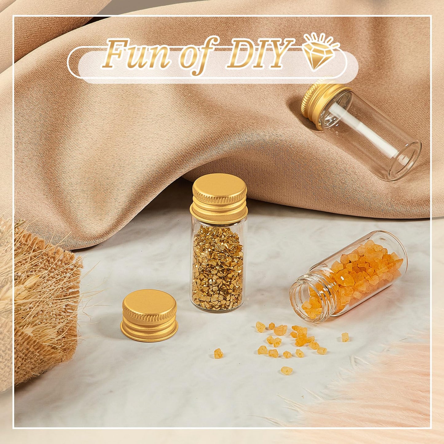 Didaey 100 Pcs Small Clear Vials Spice Mini Jars with Lids Mini Glass Bottles with Screw Aluminum Metal Caps Tiny Jars Sample Containers for Powder Cream Cosmetic Jewelry Wedding(10 ml,Gold Caps)