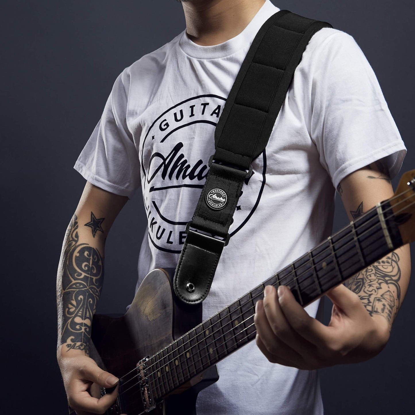 Amumu Neoprene Guitar Strap with 3.3'' Wide Memory-Foam Padded for Electric Guitar Bass Guitar Adjustable Length from 49'' to 63''