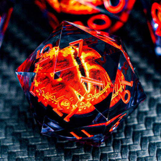 ARUOHHA DND Resin Dice Gazes Eye Dice Liquid Core Flaming RPG Sharp Edged Dice Set with Gift Box, Polyhedral D and D Dice Set Compatible with Dungeons Dragons Role Playing Game D20 D12 D10 D8 D6