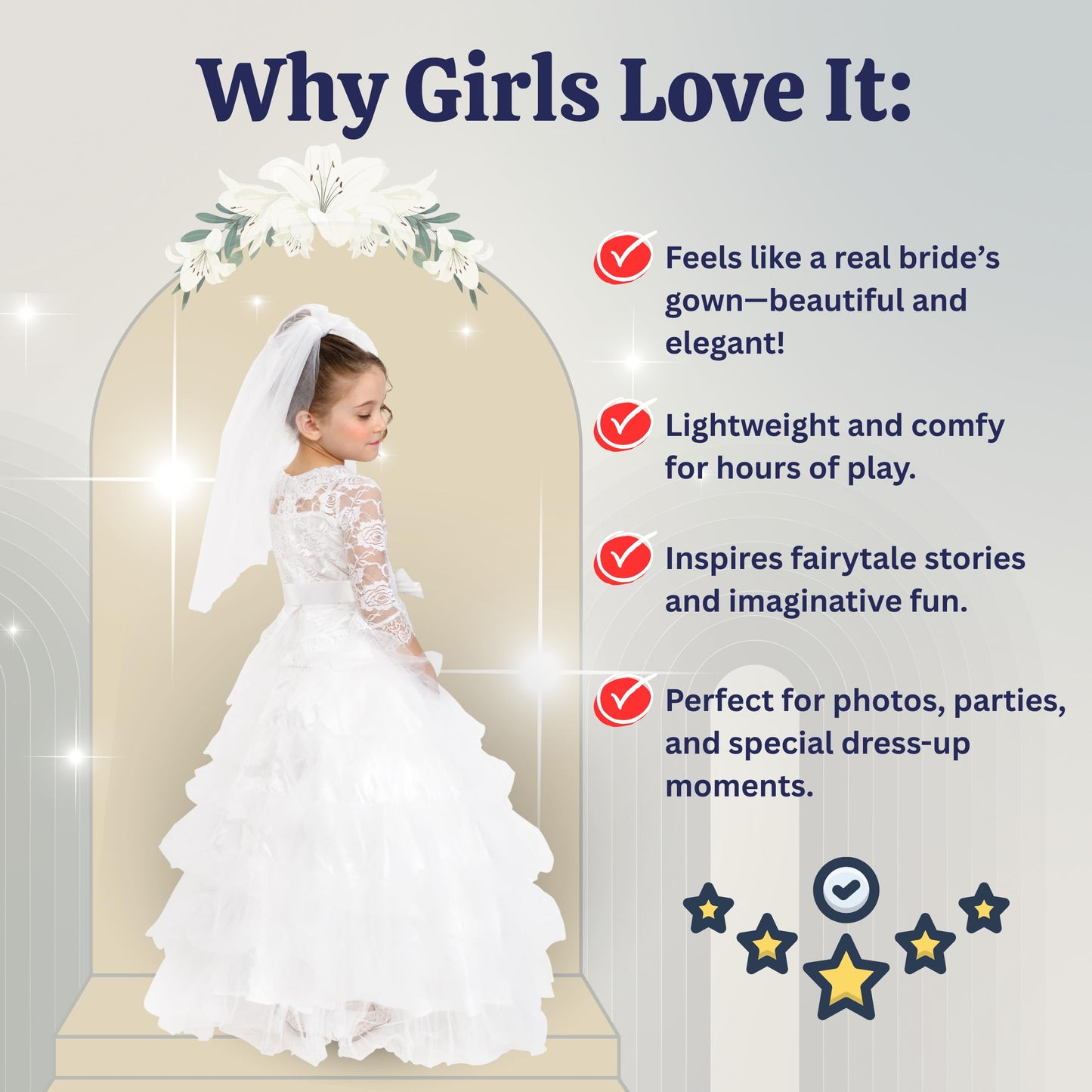 Dress Up America Bride Costume – Dreamy Bridal Dress with Wedding Veil for Girls