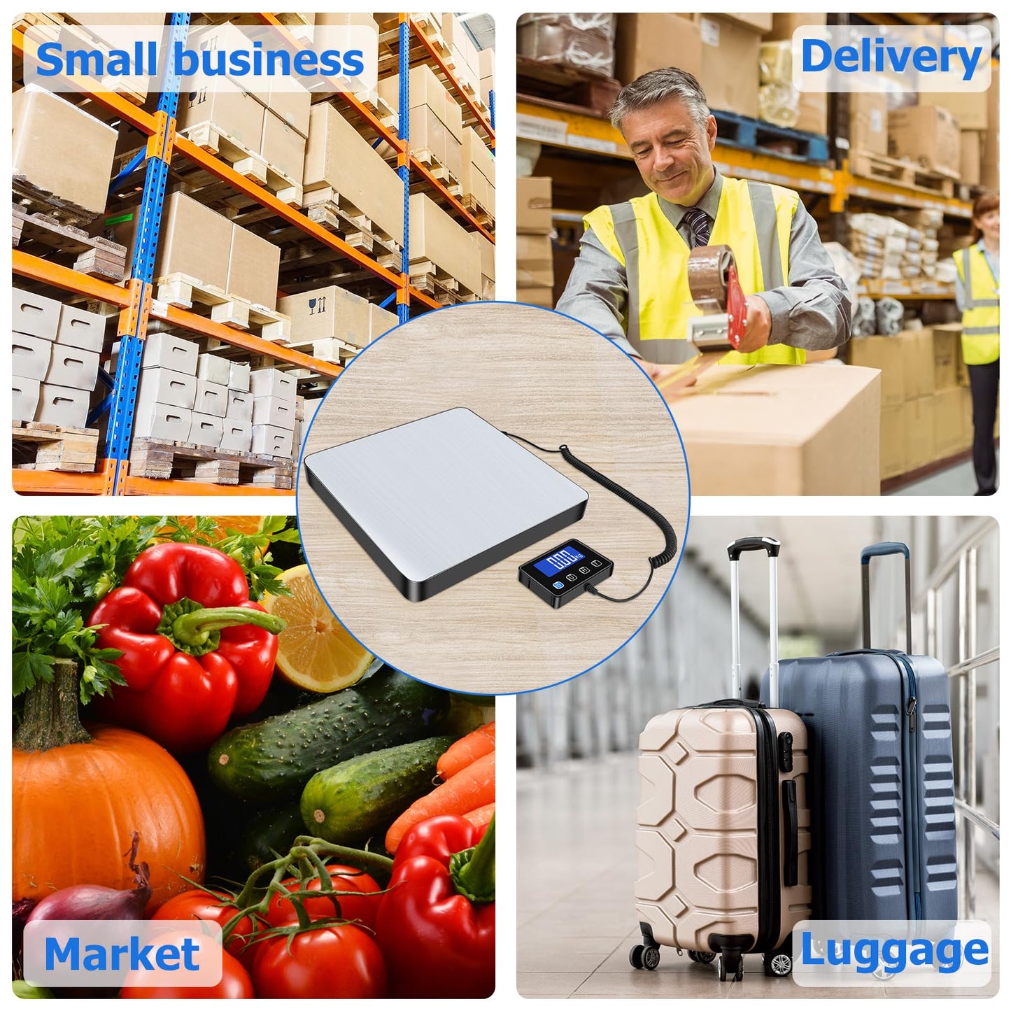 KUAIVO Shipping Scale, 200kg/10g High Accurate Digital Postal Scale with Hold/Tare Function, Shipping Scale for Small Business, Packages, Luggage, Home Use, Battery & Charging Cable Include