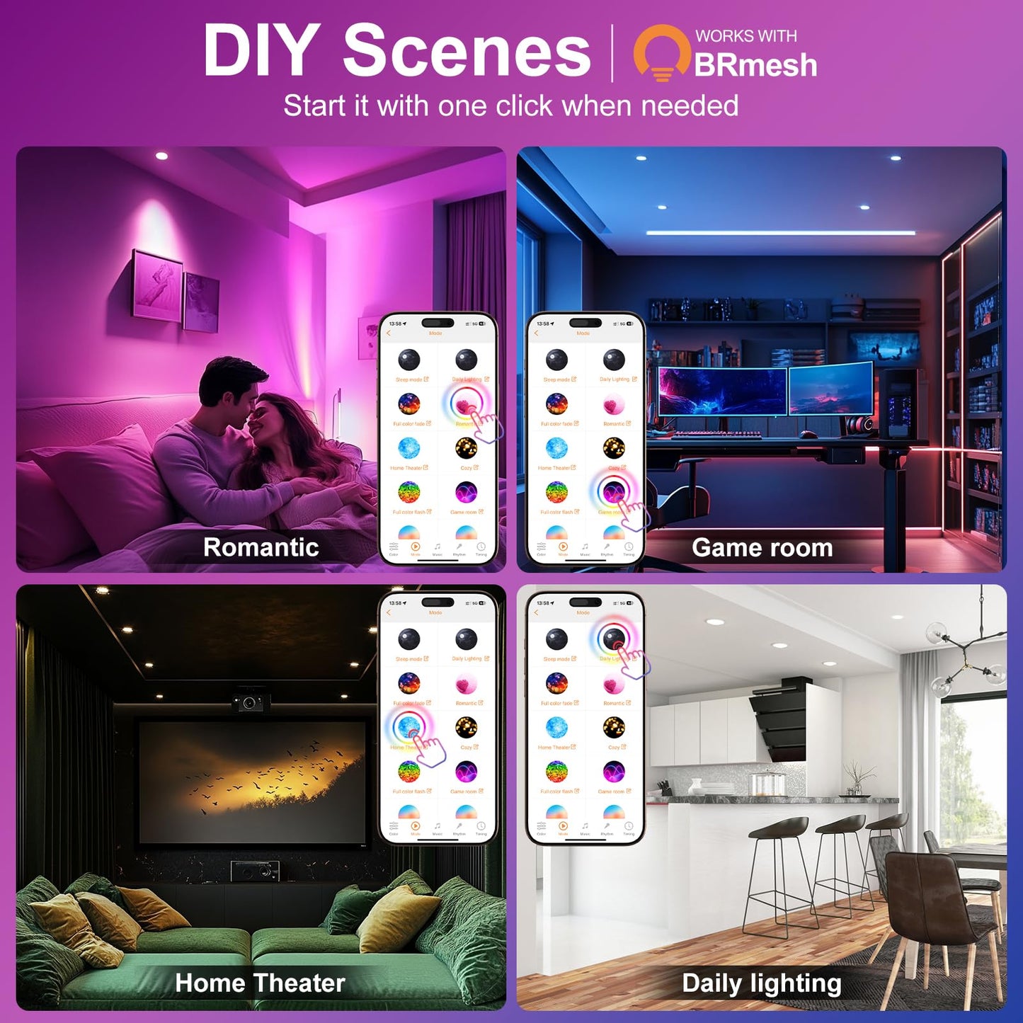 Smart Recessed Pot Lights LED 4 Inch, Bluetooth RGBCW Color Changing Recessed Lighting, Compatible with Alexa, 2700k-6000k Dimmable 1080LM Canless Downlight with Junction Box for Bedroom,Party,6 Pack