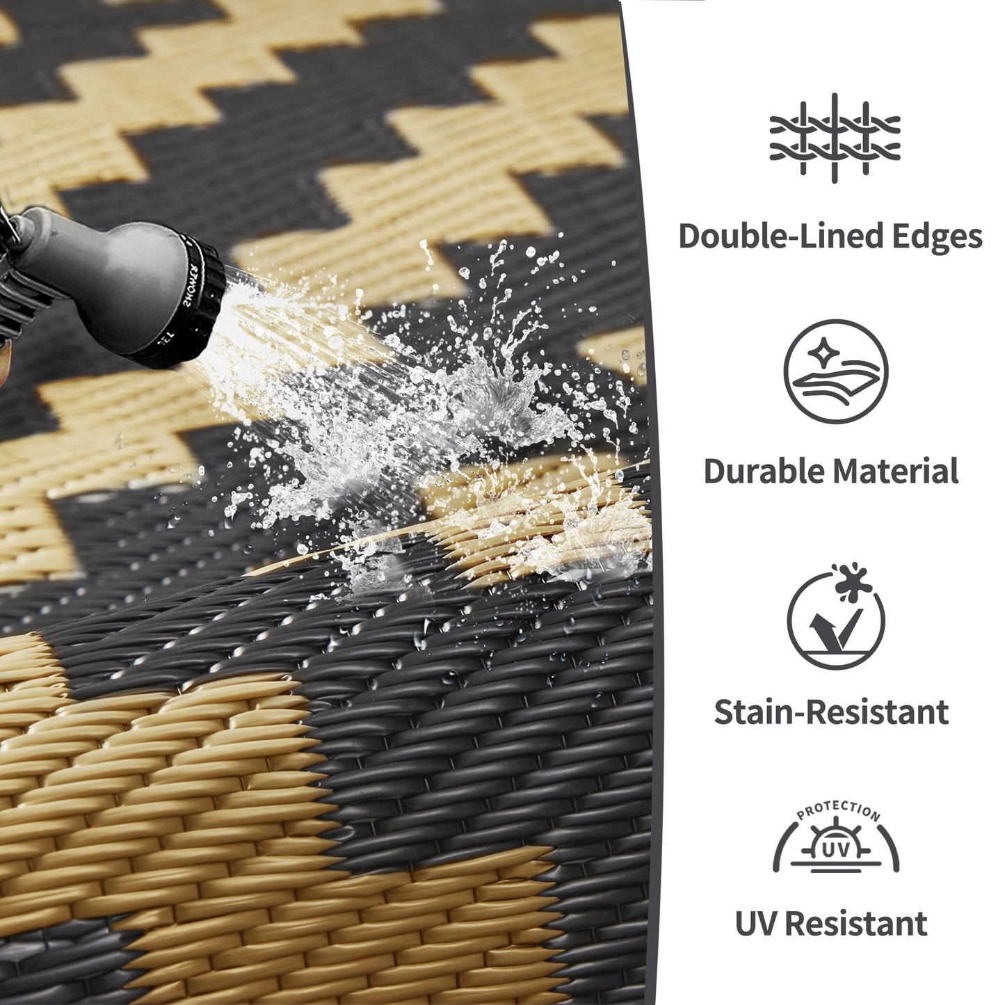 GENIMO 5'x8' Outdoor Rug Waterproof, Reversible Camping Mat, Plastic Straw Rugs for Patio, RV, Camper, Balcony, Backyard, Picnic, Deck (Black & Brown)