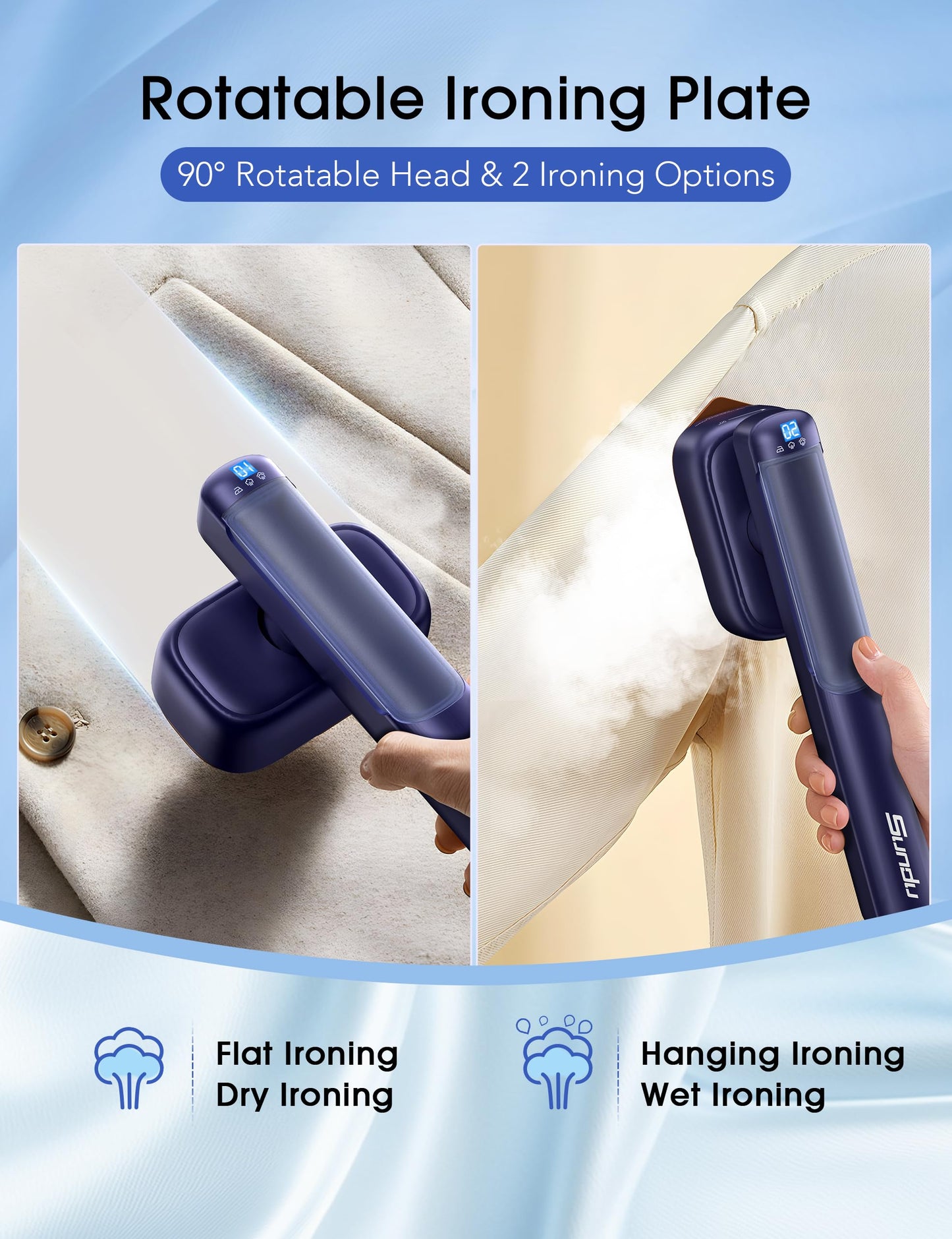 Travel Steamer for Clothes, 120-240V Dual Voltage Handheld Garment Steamer, 15-Second Fast Heat Up, Portable Steamer Iron with Adjustable Steam Control