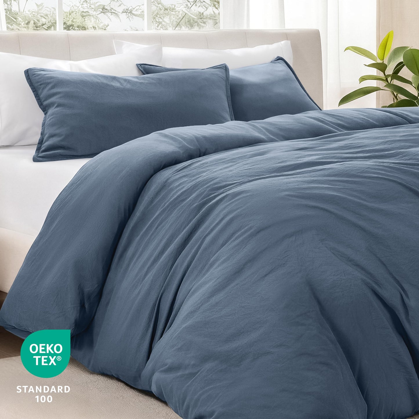 Bare Home Sandwashed Duvet Cover Queen Size - Premium 1800 Collection Duvet Set - Cooling Duvet Cover - Super Soft Duvet Covers (Queen, Sandwashed Blue Sea)