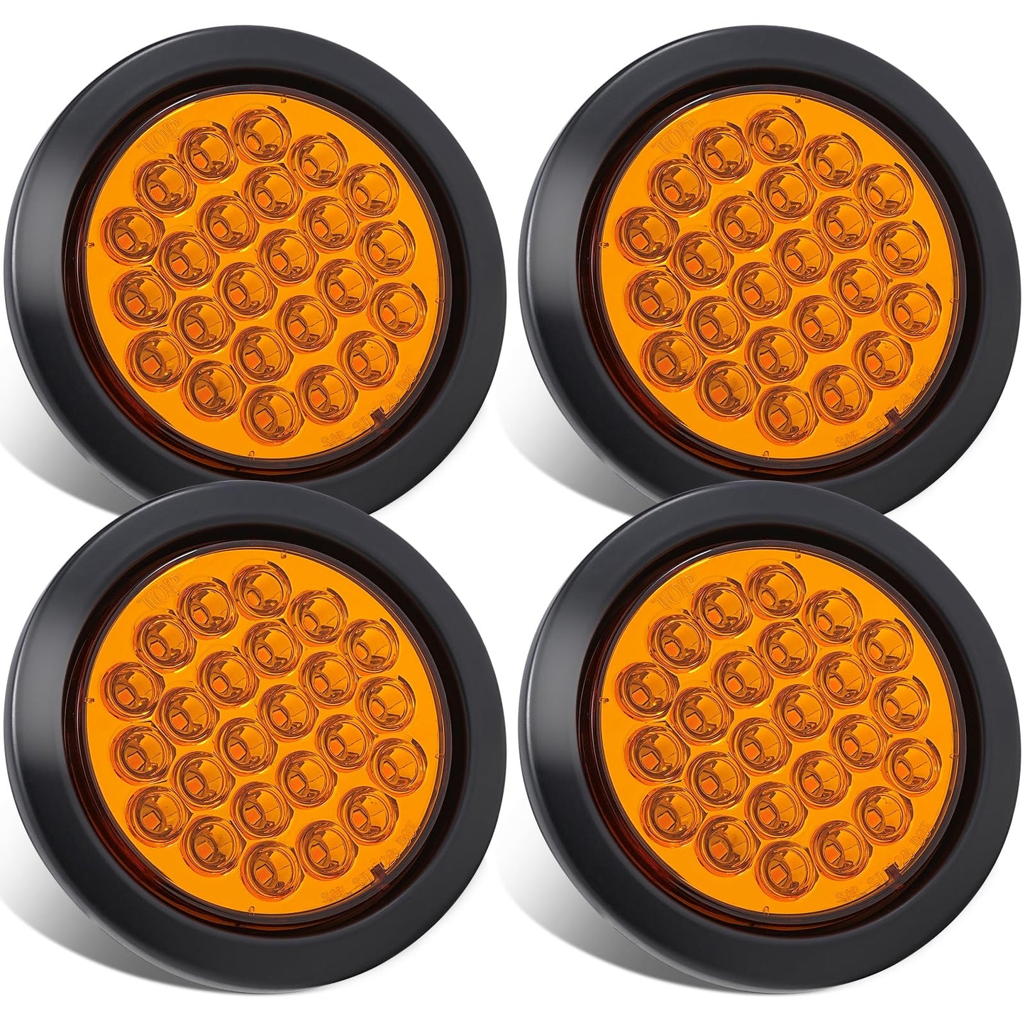 PVerandio 4Pcs 4 Inch LED Round Amber Strobe Lights 24 LED Trailer Tail Lights Amber 4" LED Strobe Light Stop Turn Tail Light Brake Lights for Trailer Truck Waterproof 10-30V