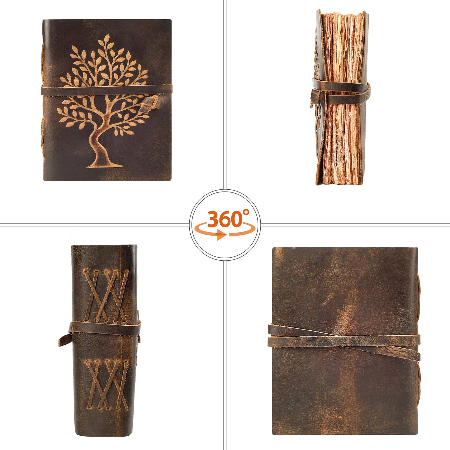 LEATHER VILLAGE Tree of Life Handmade Leather Bound Vintage Journal for Men & Women - 200 Pages Antique Deckle Edge Handmade Paper- Book of Shadow - Distressed Brown - 8 x 6 inches