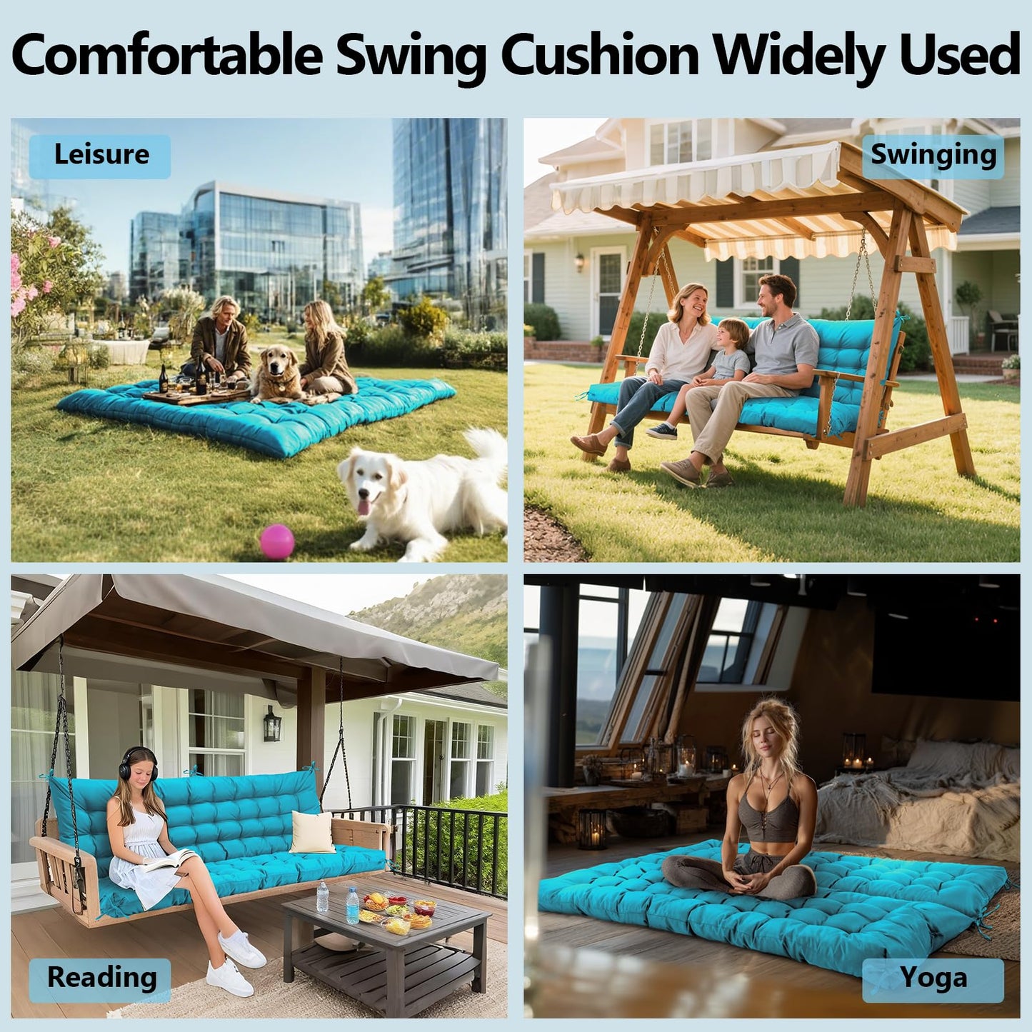 FAMIROSA Porch Swing Cushions, 60 x 40 x 4in Thick Replacement Cushions for Outdoor Furniture, 2-3 Seater Water-Resistant and Comfortable Bench Chair Cushion with Backrest for Patio Yard Garden, Blue