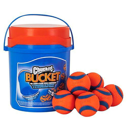 Chuckit! Ultra Ball Fetch Toy for Dogs, Medium Size 8 Pack with Cleaning Bucket