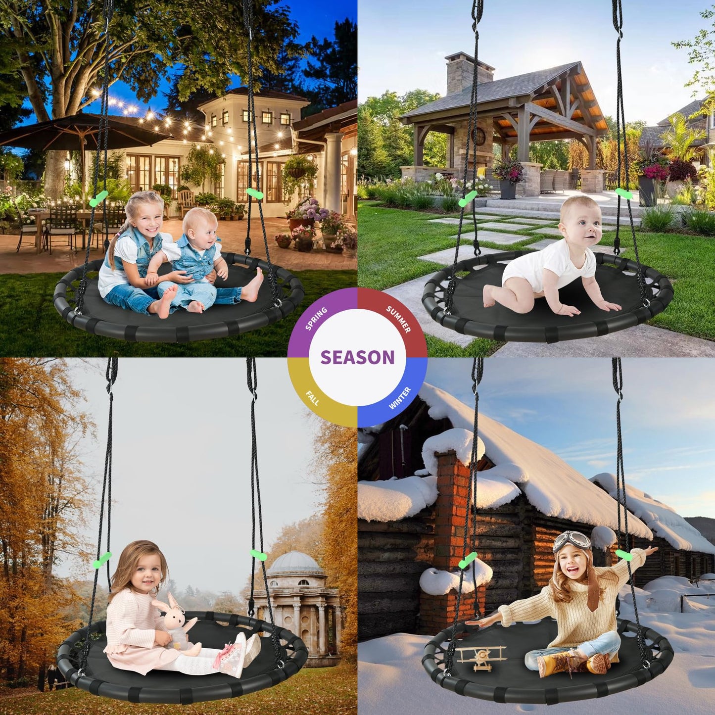 TBMLC 40 inch Diameter Saucer Swing - 1 Inch Diameter&1MM Thick Sturdy Steel Frame with Thick Foam Pipe Cover and Durable PP Mat - Perfect for Outdoor Fun and Relaxation (40 inch Diameter, Black)