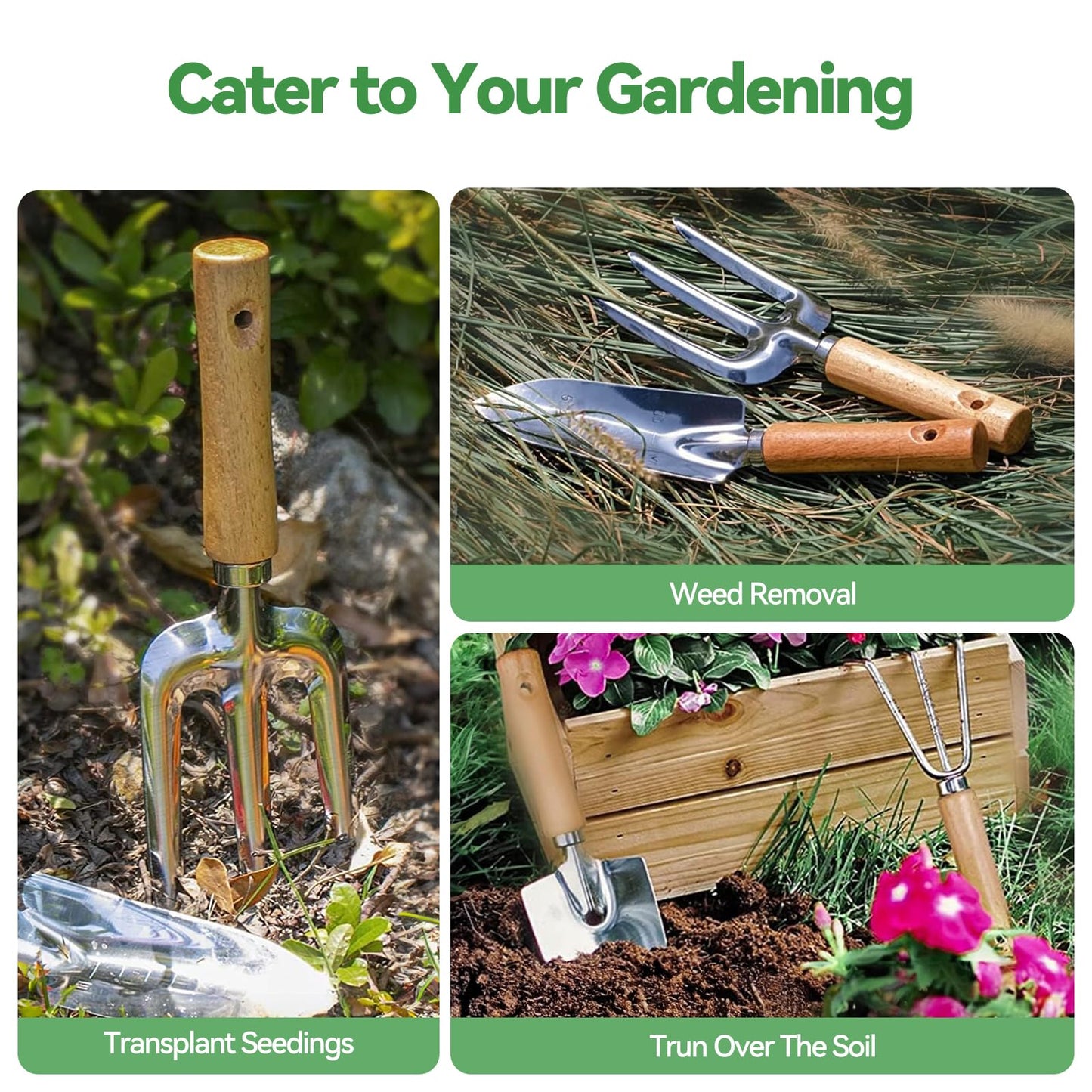 Grenebo Garden Tools 9-Piece Heavy Duty Gardening Tools with Pruning Shears & Large Garden Tote, Rust-Proof Tools Set for Gardening, Ideal Gardening Gifts for Women & Birthday Gifts for Mom