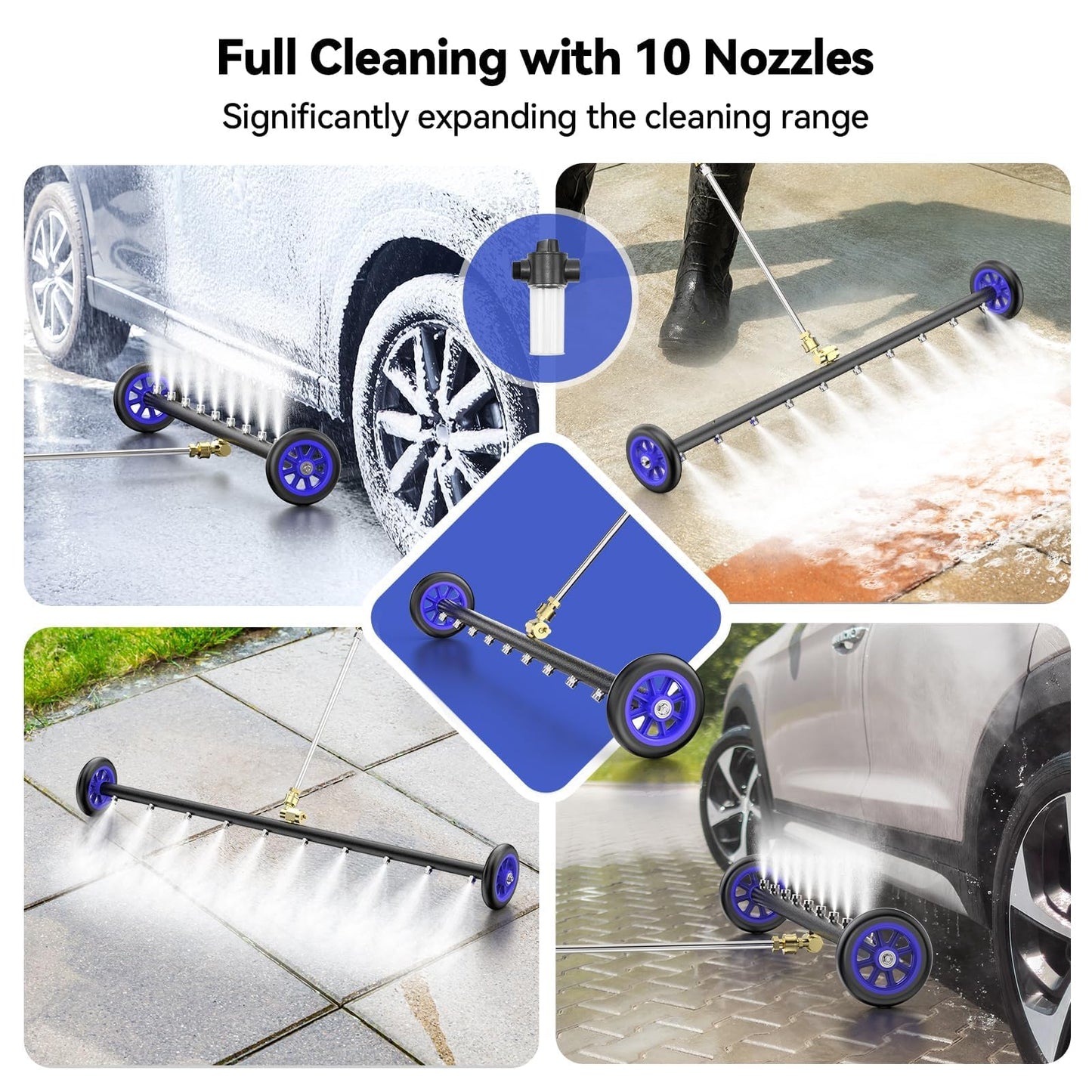Aihand 35'' Undercarriage Pressure Washer Attachment, 2-in-1 Power Washer Under Car Cleaner with 100ml Foam Cannon,10 Nozzles, 4000 PSI Water Broom with 3 PCS Extension Wand Undercarriage Sprayer,Blue