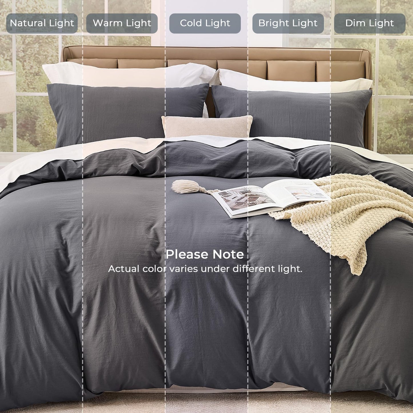 SASTTIE Duvet Cover King, 3-Piece Prewashed Ultra Soft King Bedding Set - Features Zipper Closure and Corner Ties, Includes 1 Duvet Cover 104x90 Inch & 2 Pillowcases, No Comforter, Dark Grey