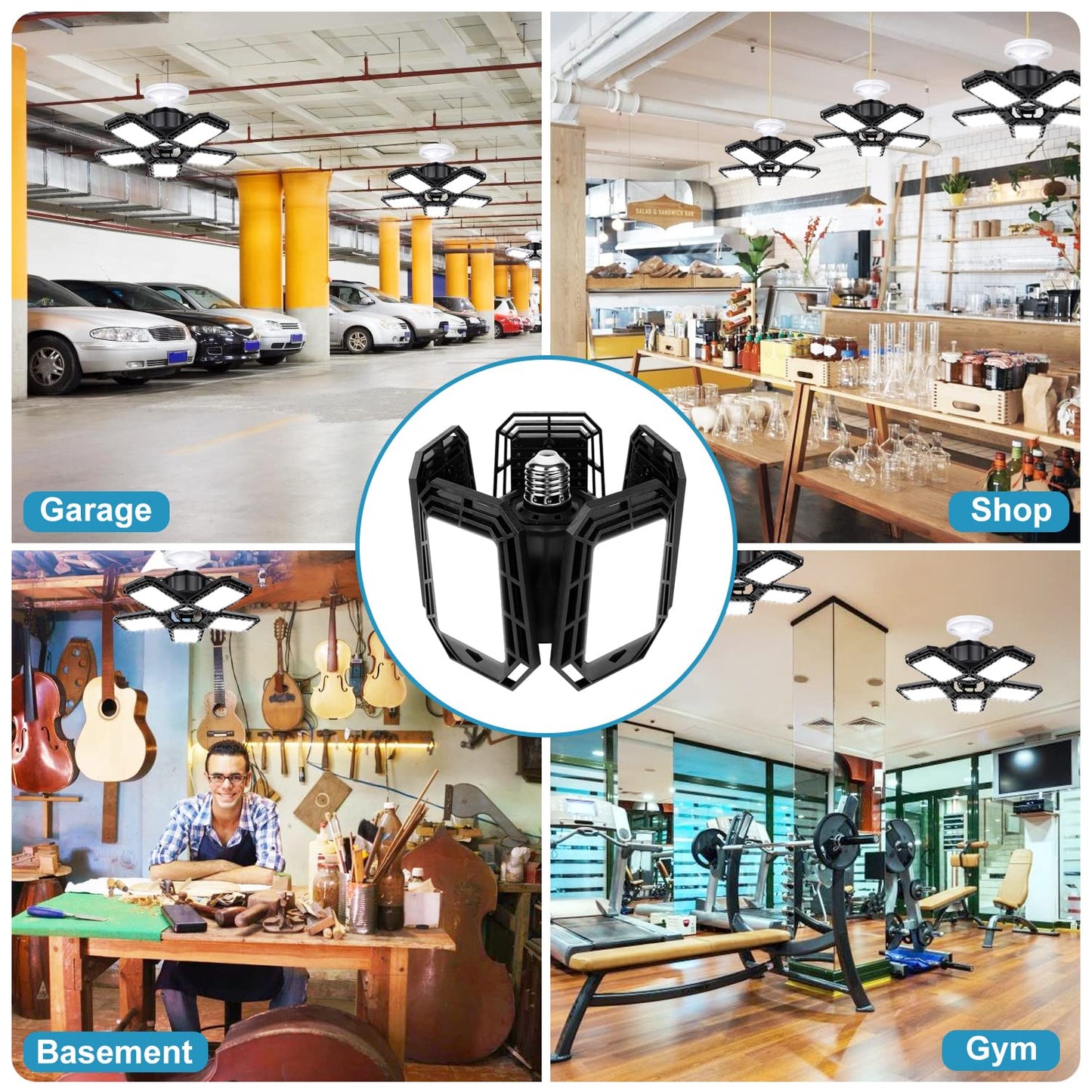 LED Garage Lights 2 Pack, Ceiling LED Shop Light 160W 16000LM 6500K Screw in Led Light with 5+1 Deformable Panels, Bright Led Lighting for Garage Workshop Basement Support E26/E27 Socket
